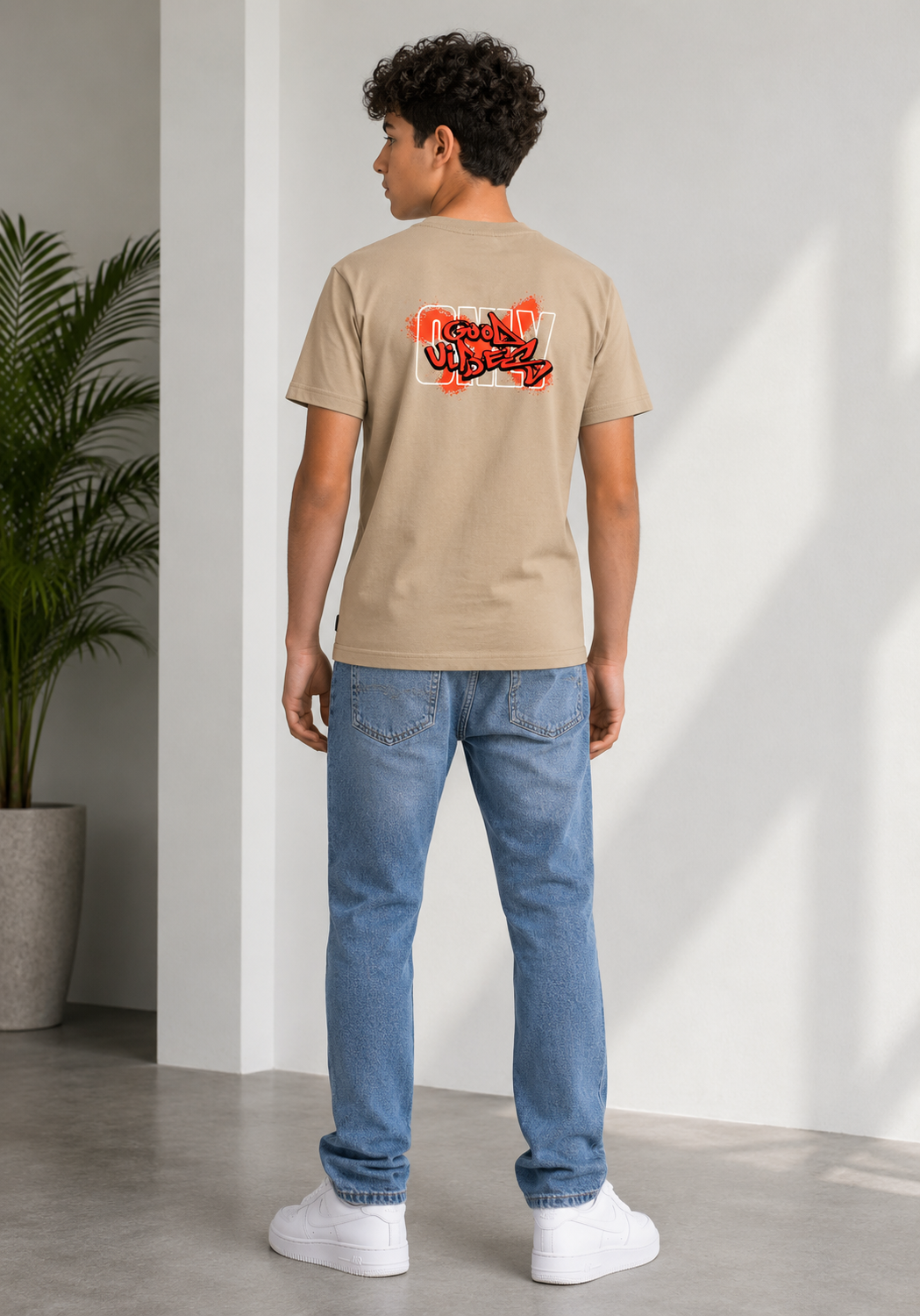 Kids Garmenday Oversized T-Shirt – Beige – Front & Back Print