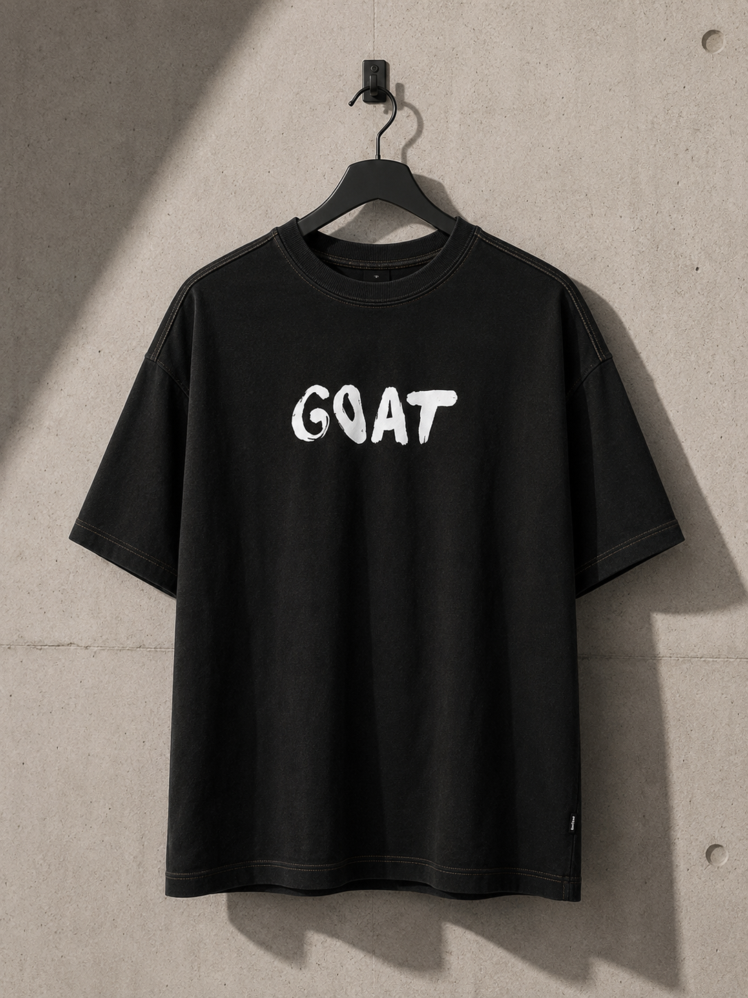 Men's Garment-Dyed Black T-Shirt with Chest Print