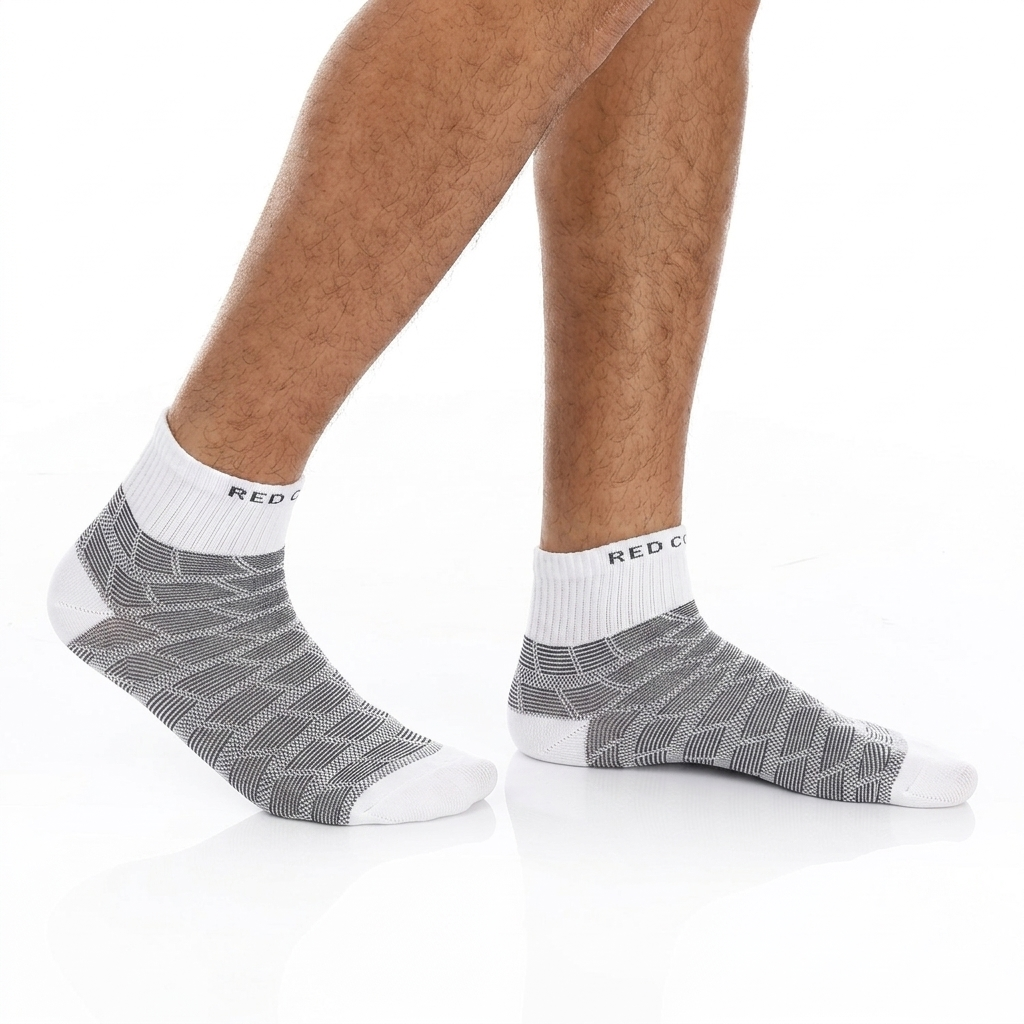 Men's Jacquard Ankle Socks - Short, Sporty - White