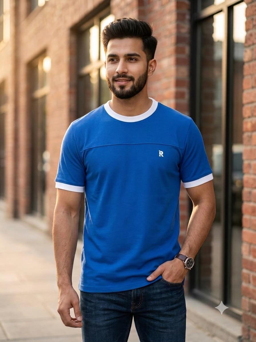 Red Cotton Men's Royal Blue Ringer T-Shirt