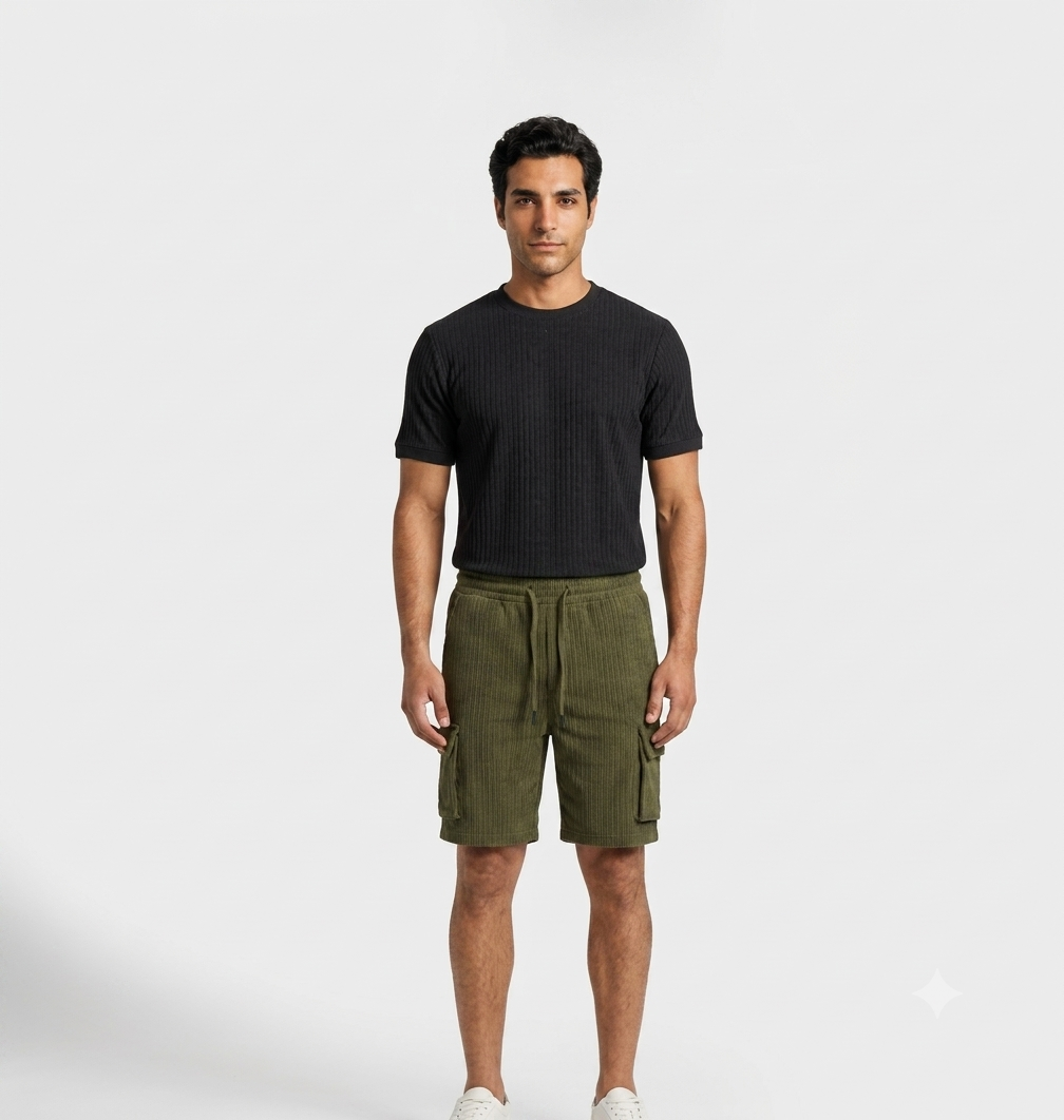 Men Ribbed Cargo Style Shorts