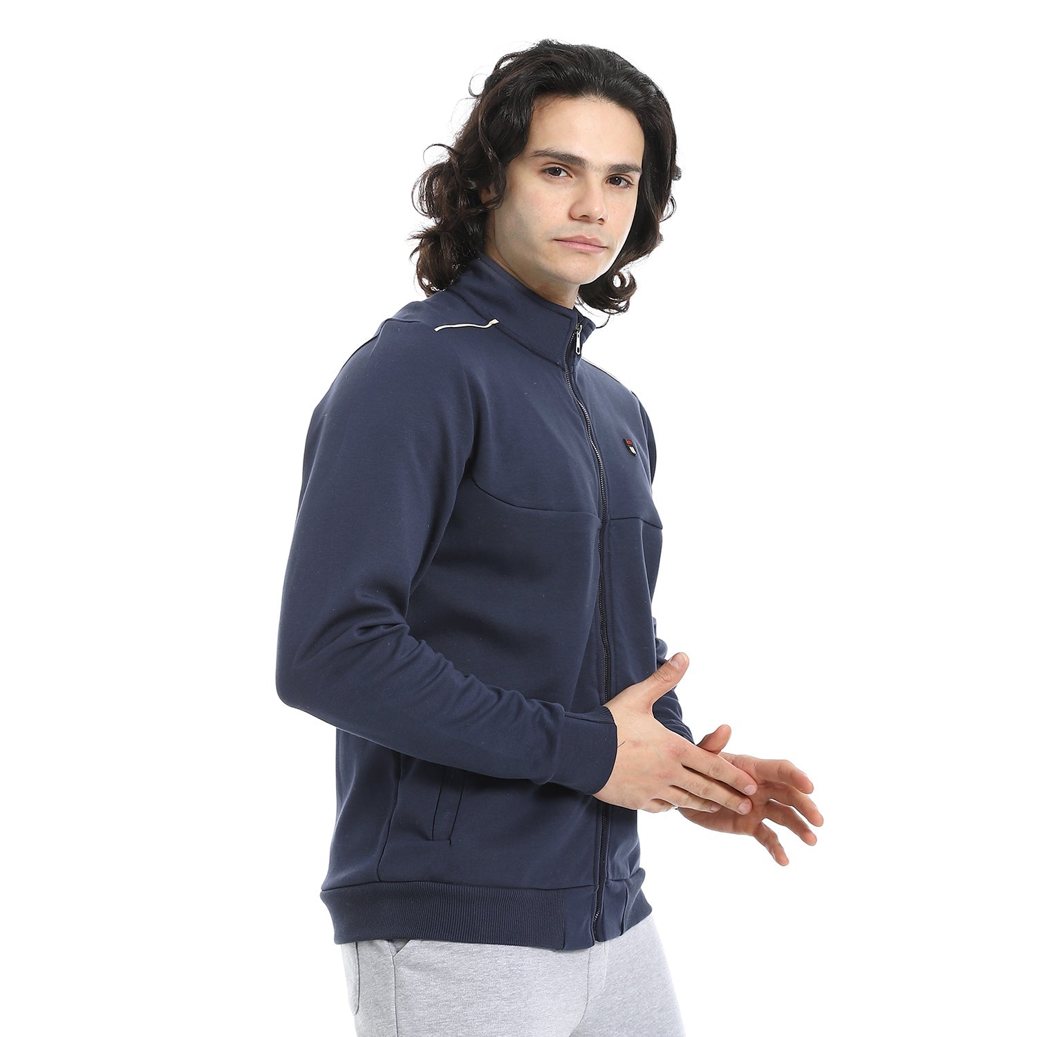 Men Sweatshirt - Mandarin Collar -Navy