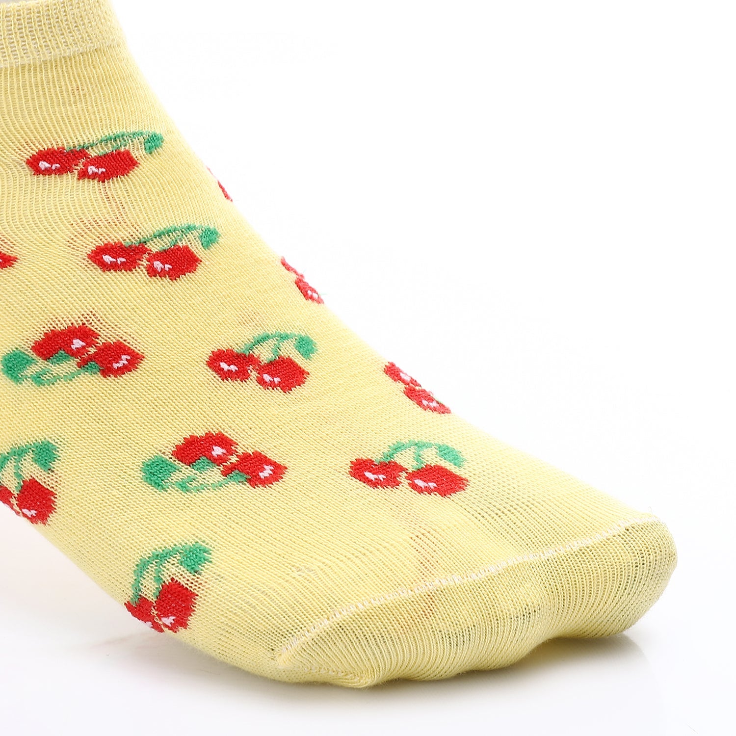 Women's Socket Socks With Drawings "Cherry" - Yellow