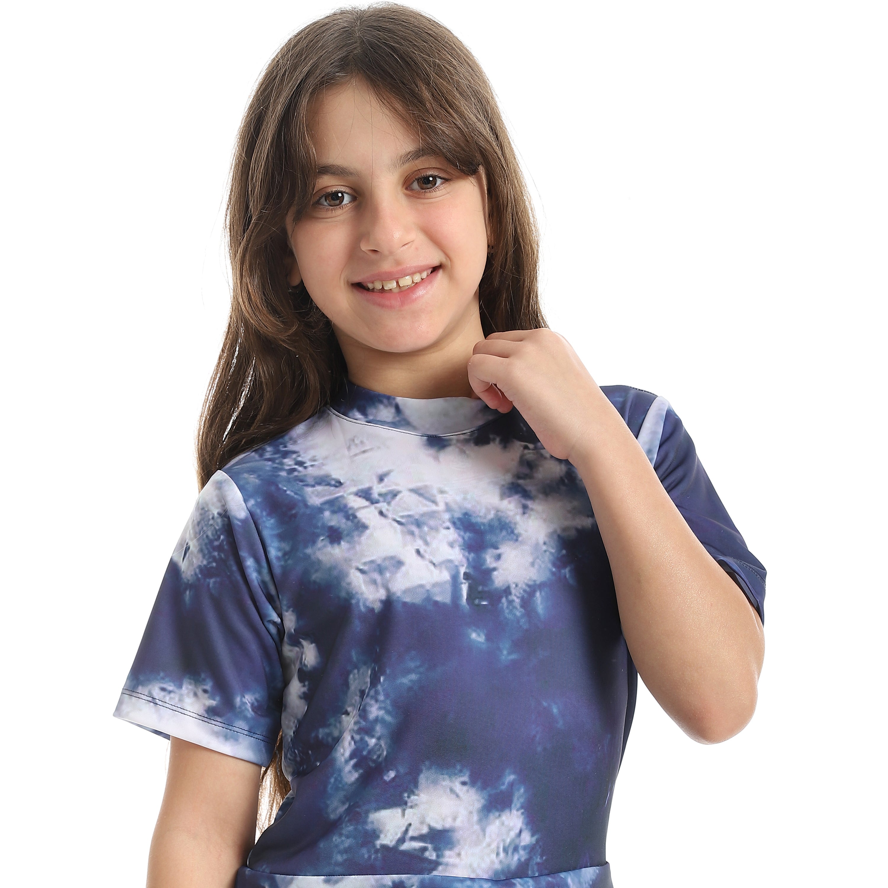 Girls’ Modest Swimwear Set – Short Sleeve Top with Shorts -Navy