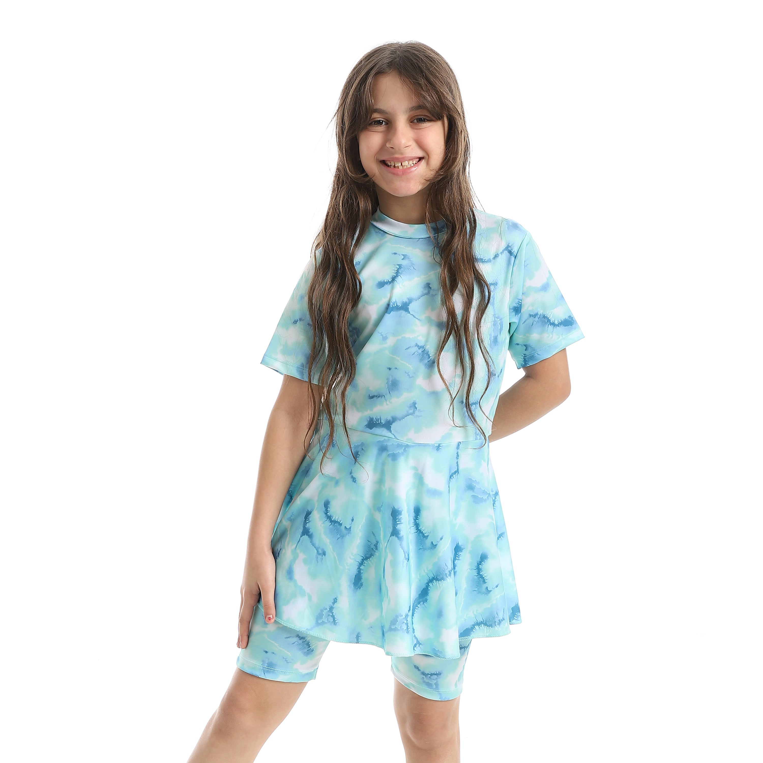 Girls’ Modest Swimwear Set – Short Sleeve Top with Shorts