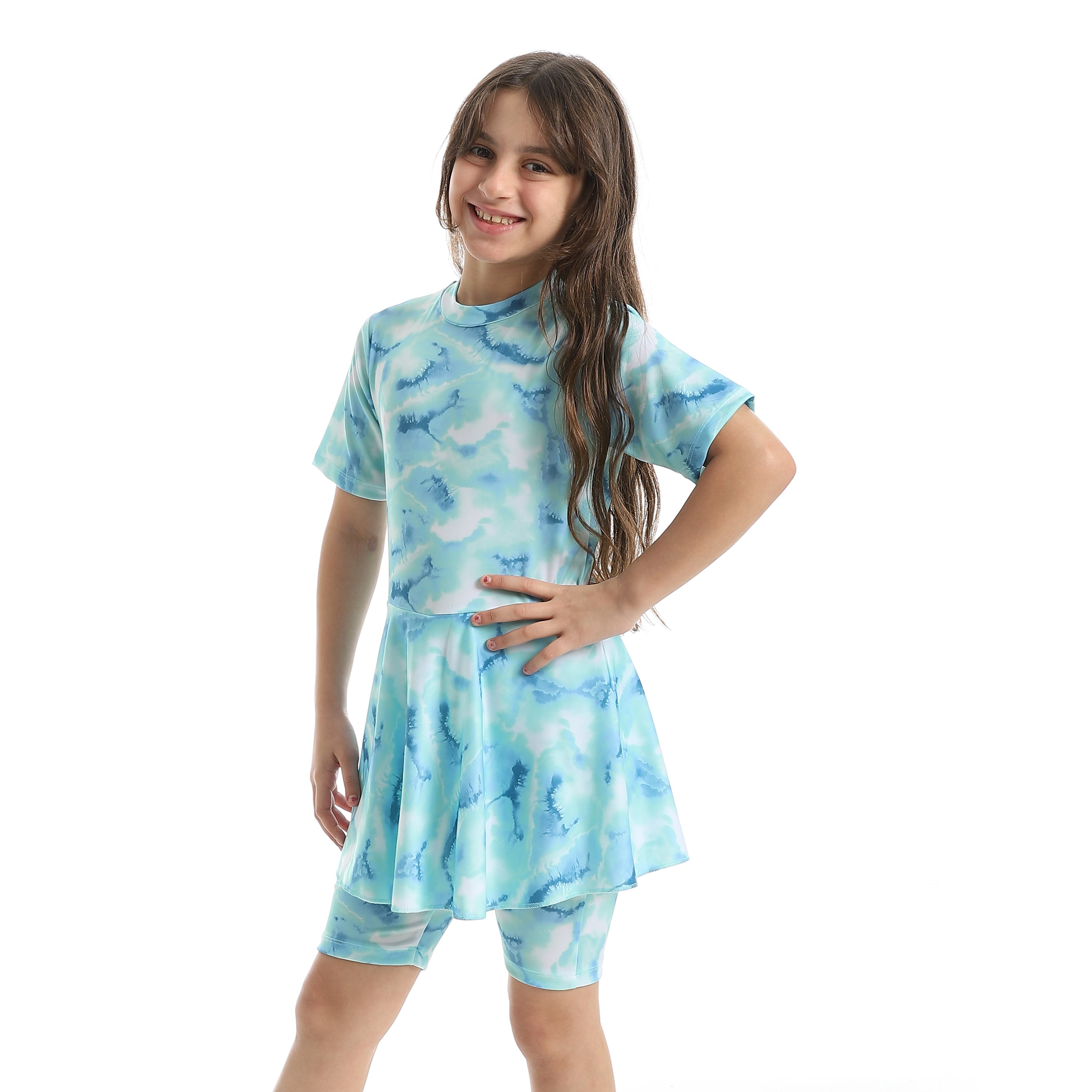 Girls’ Modest Swimwear Set – Short Sleeve Top with Shorts