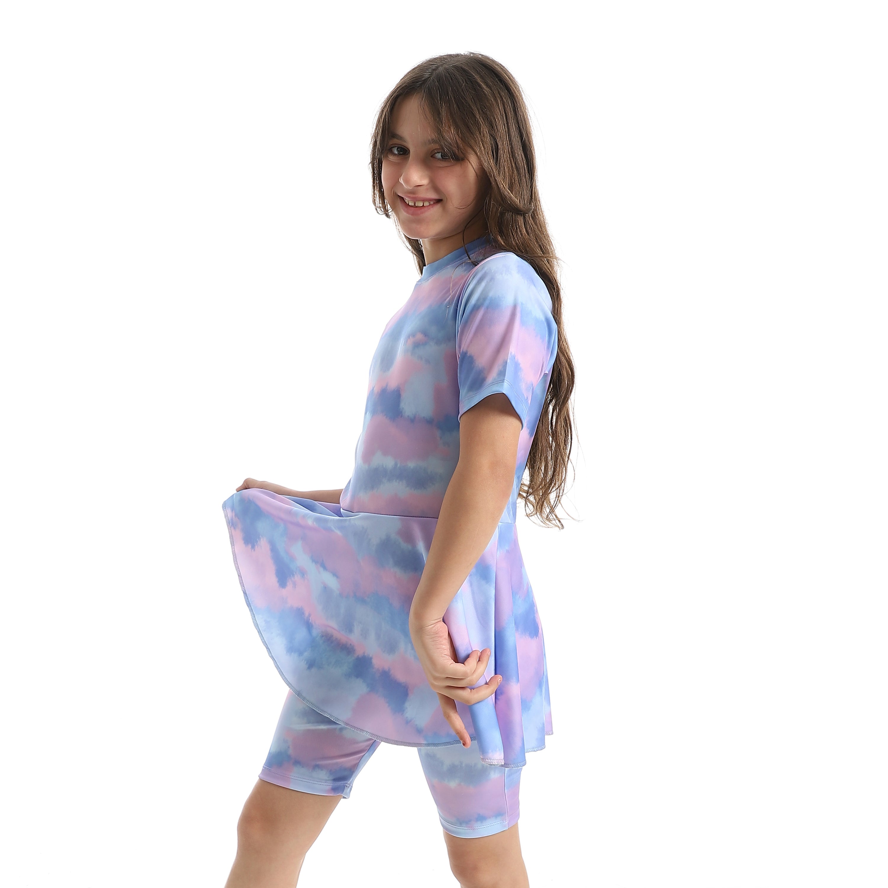 Girls’ Modest Swimwear Set – Short Sleeve Top with Shorts - Purple