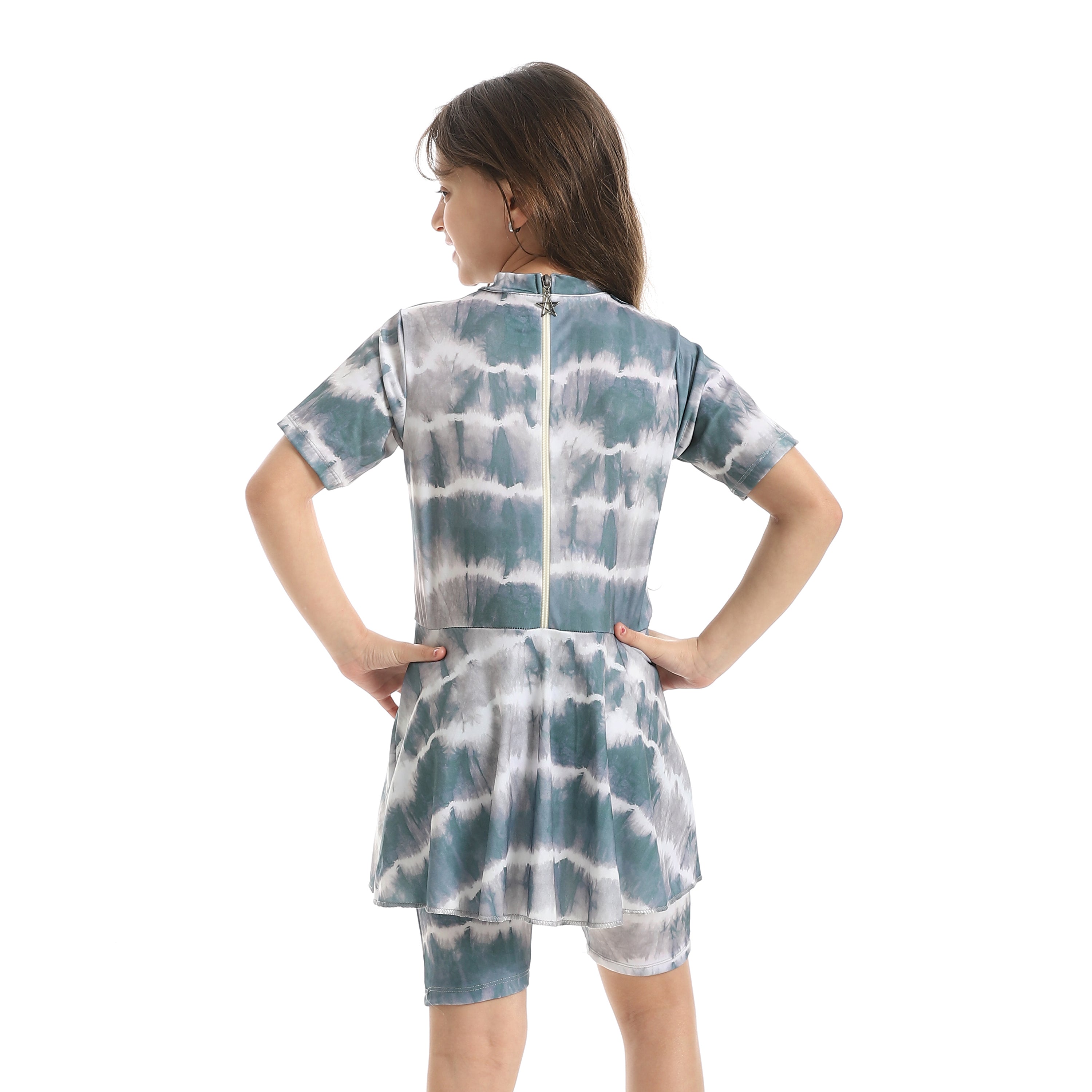 Girls’ Modest Swimwear Set – Short Sleeve Top with Shorts -Mint