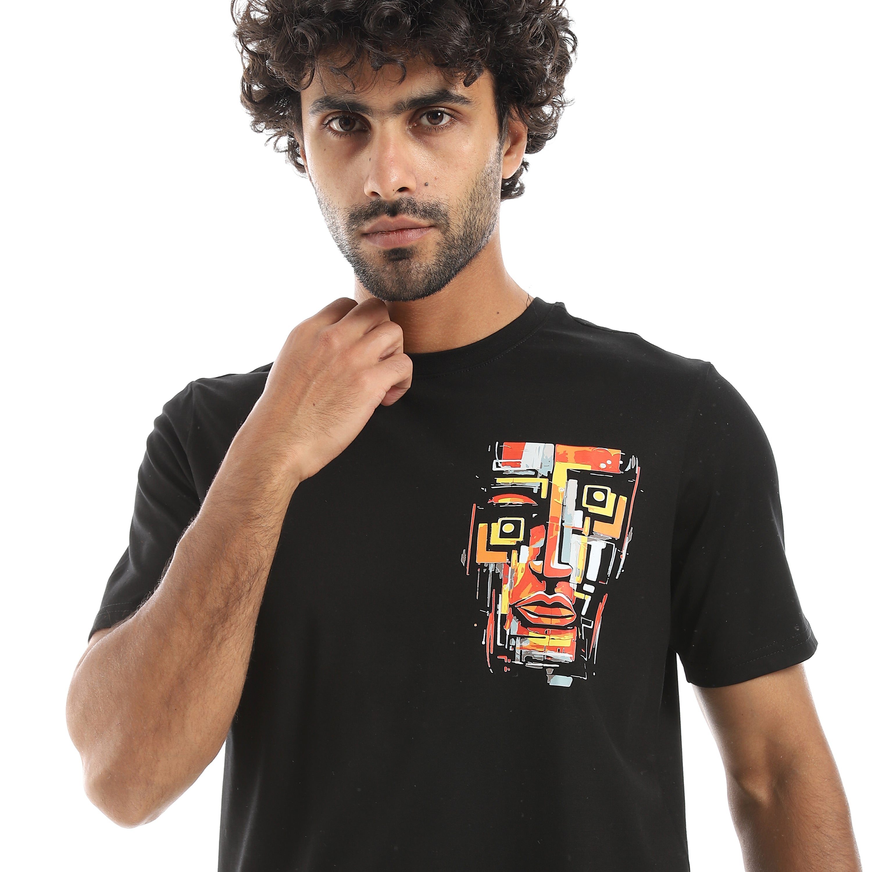 Men’s Black Graphic T-Shirt – Artistic Face Print