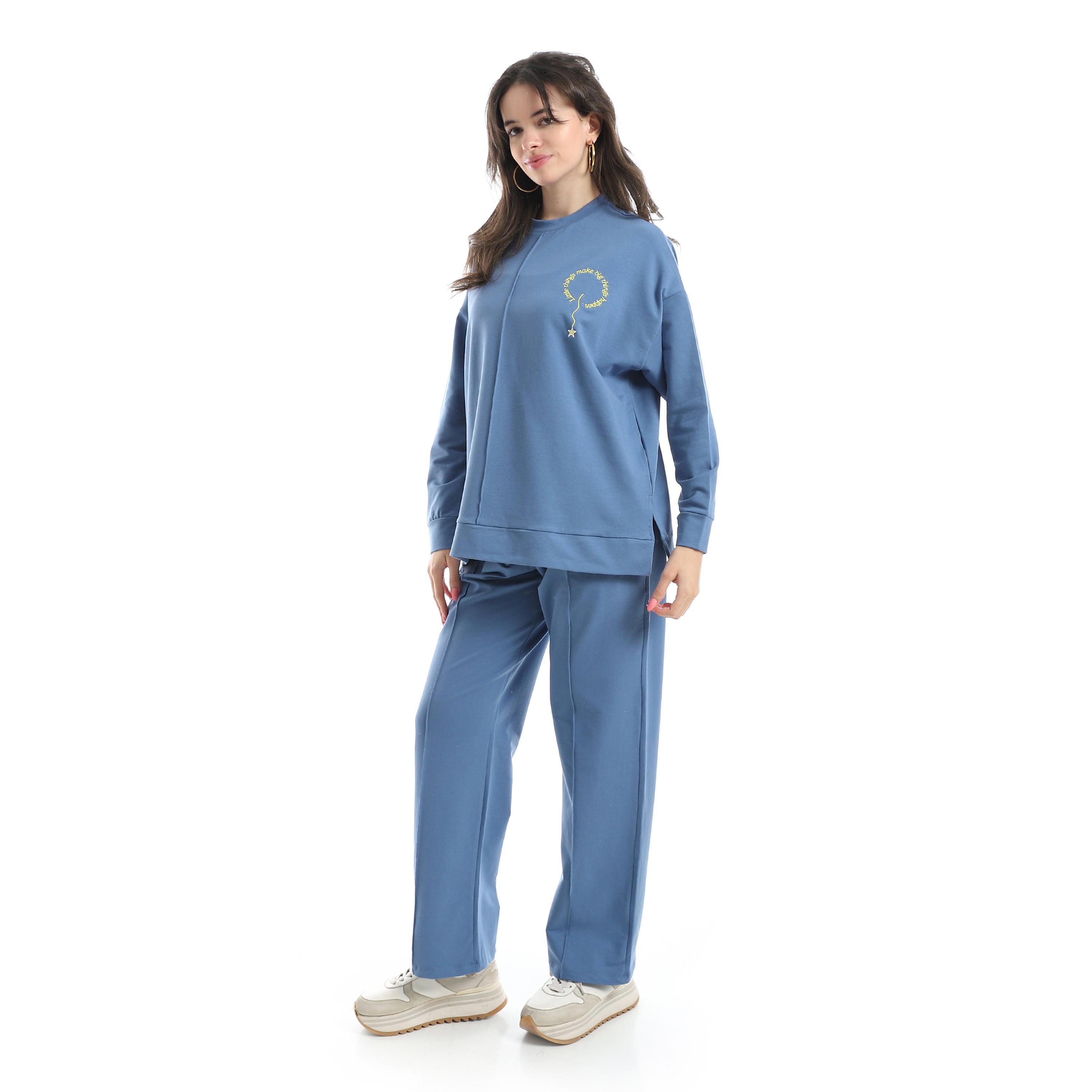 Women’s Blue Embroidered Activewear Set – Sweatshirt & Pants