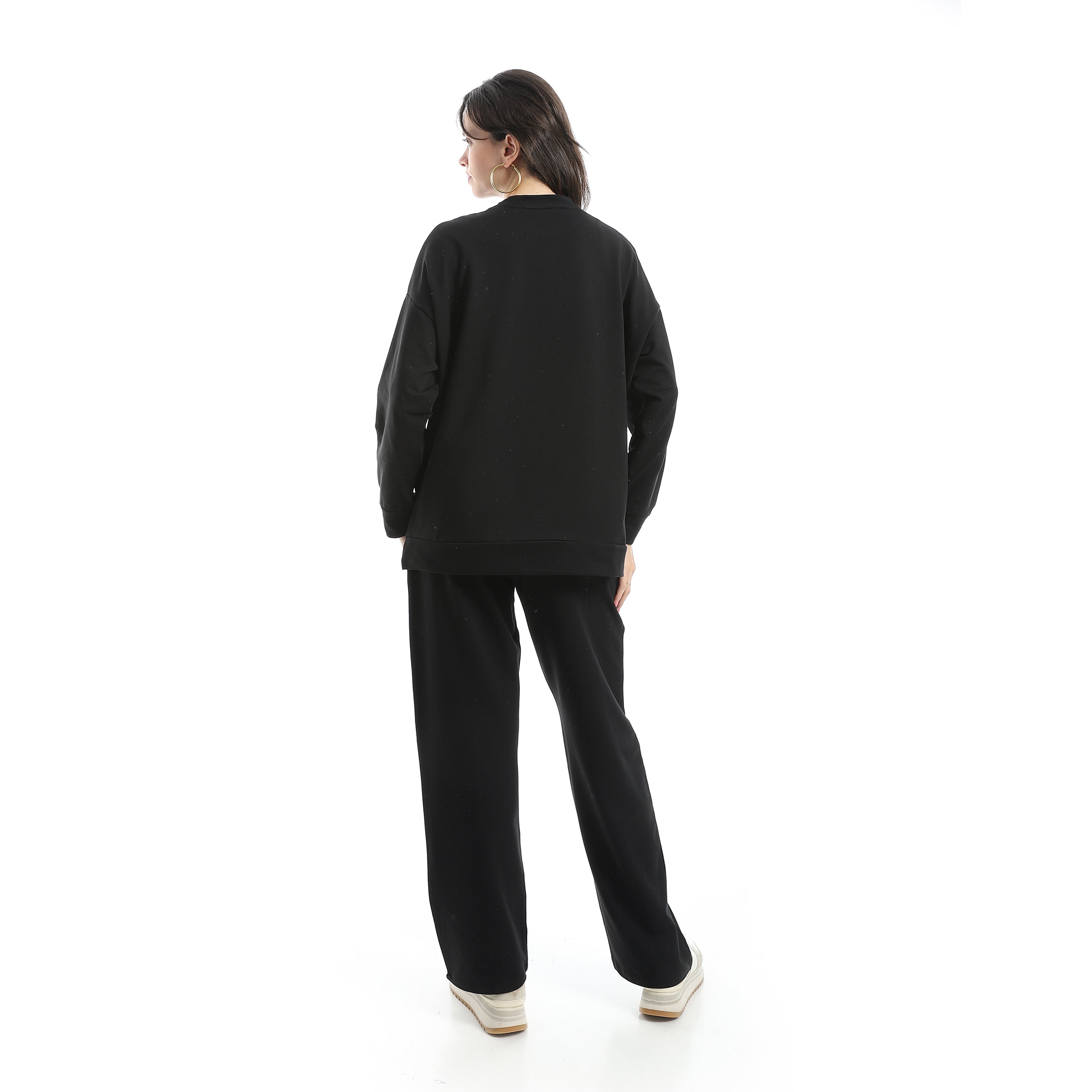 Women’s Black Embroidered Activewear Set – Sweatshirt & Pants