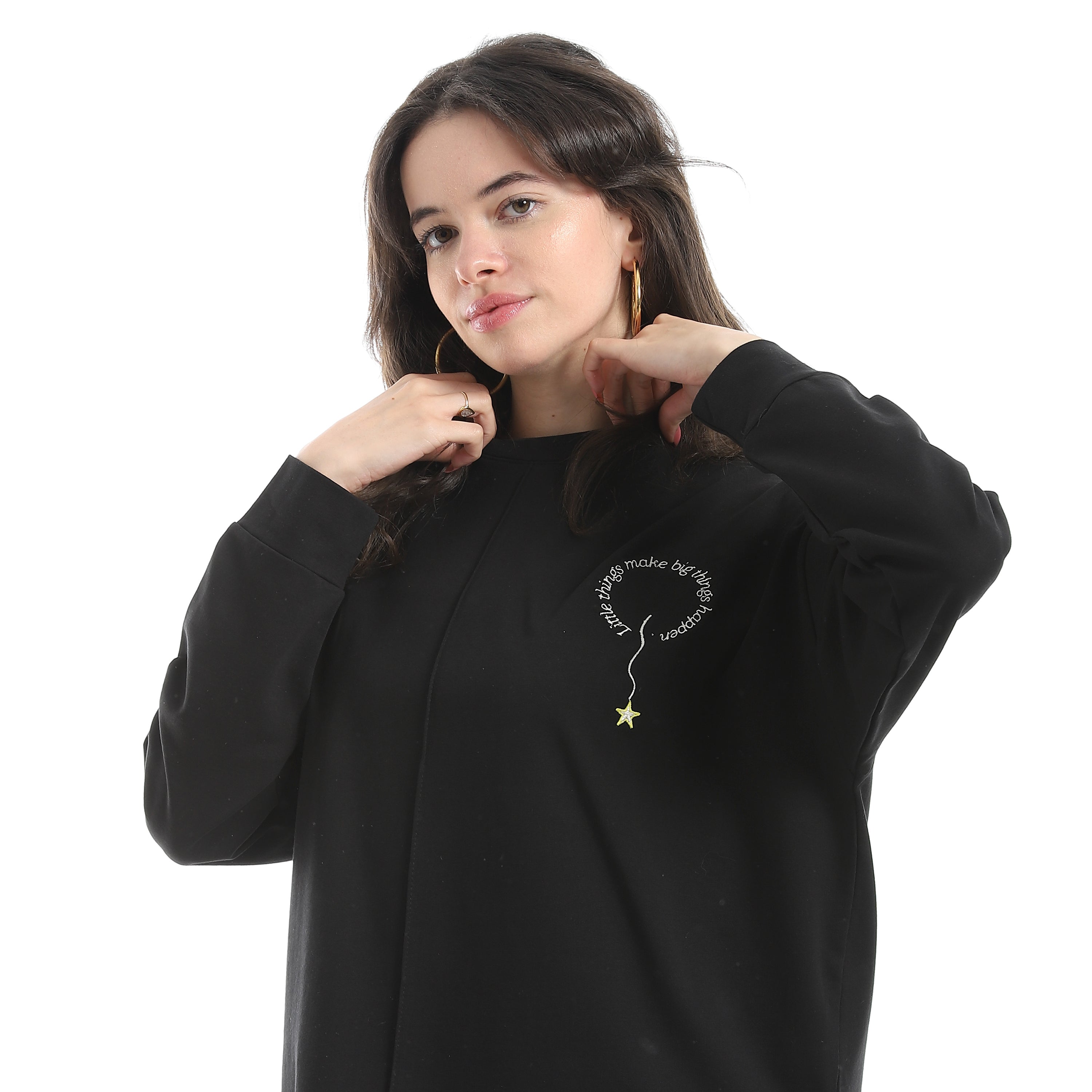 Women’s Black Embroidered Activewear Set – Sweatshirt & Pants