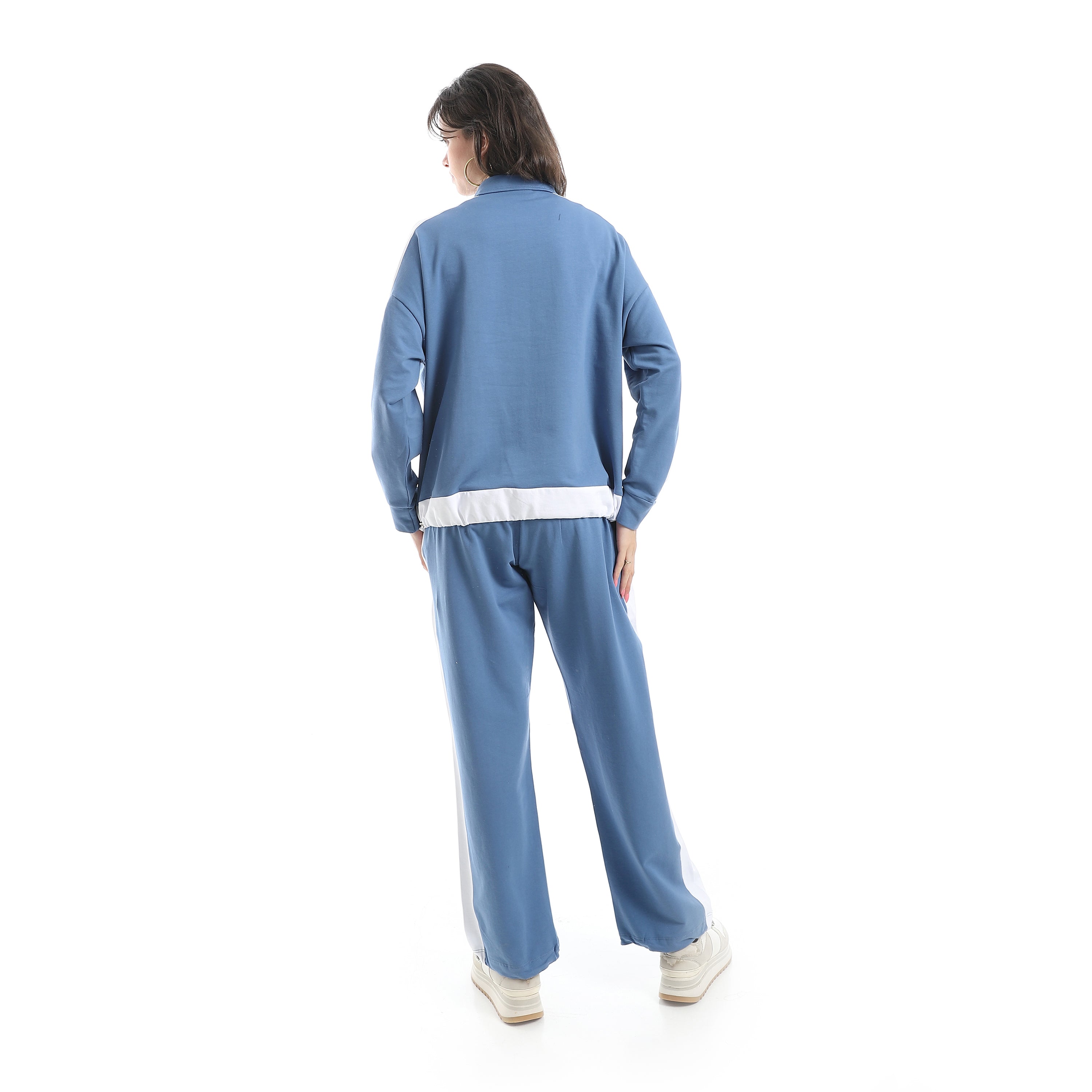 Women's Two-Tone Zip-Up Tracksuit –  Blue & White