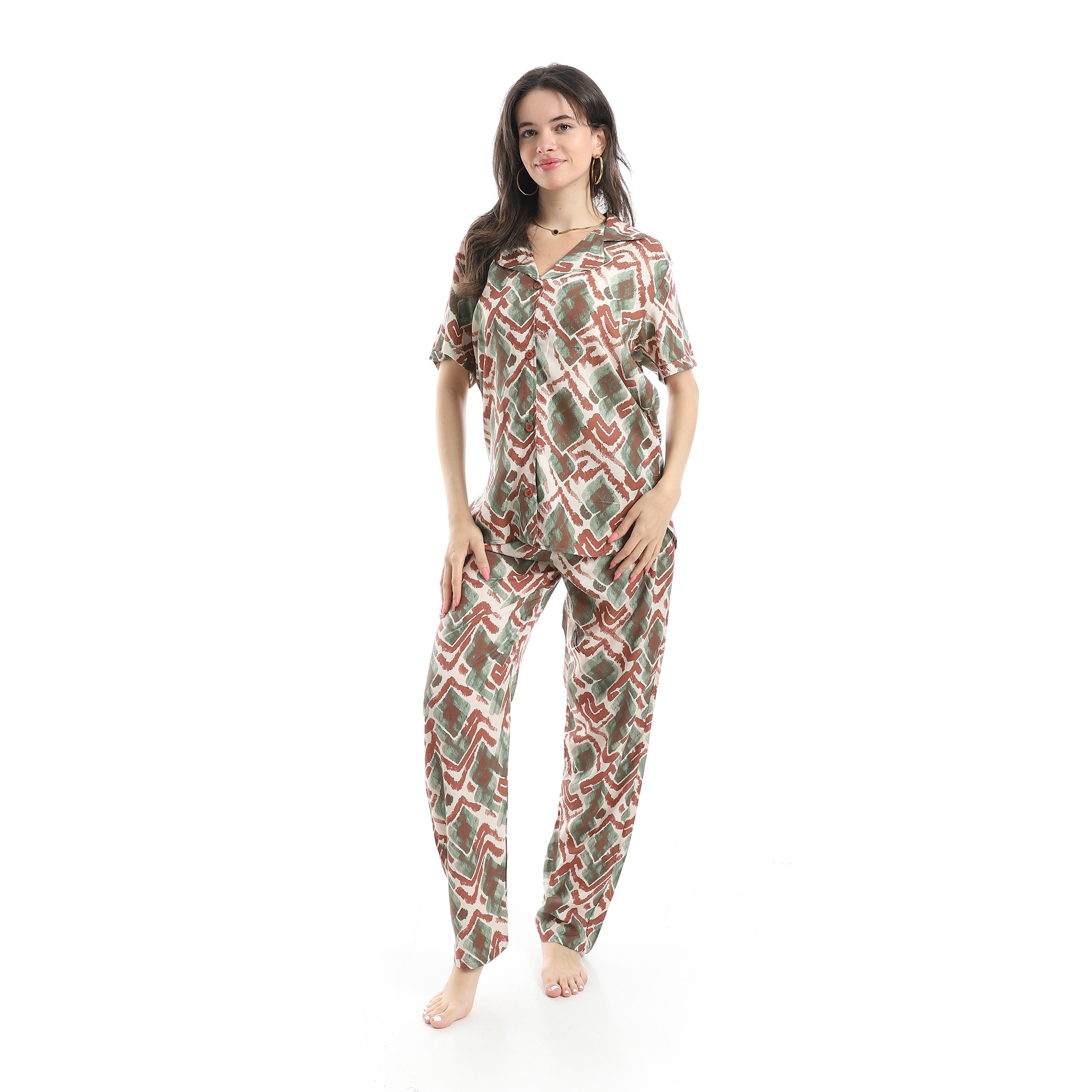 Women's Pajama Set – Soft Fabric with Modern Geometric Print