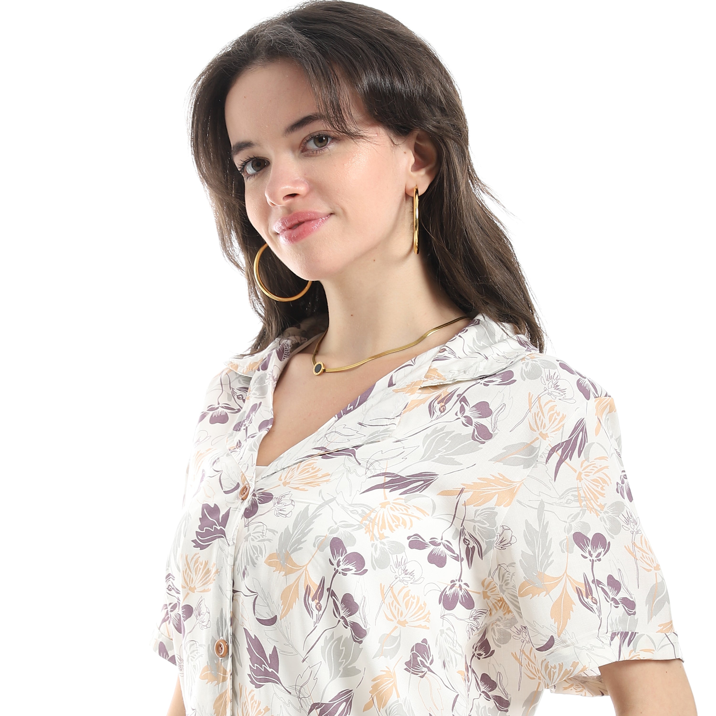 Women's Pajama Set With Short Sleeves and Pants With Colorful Flowers