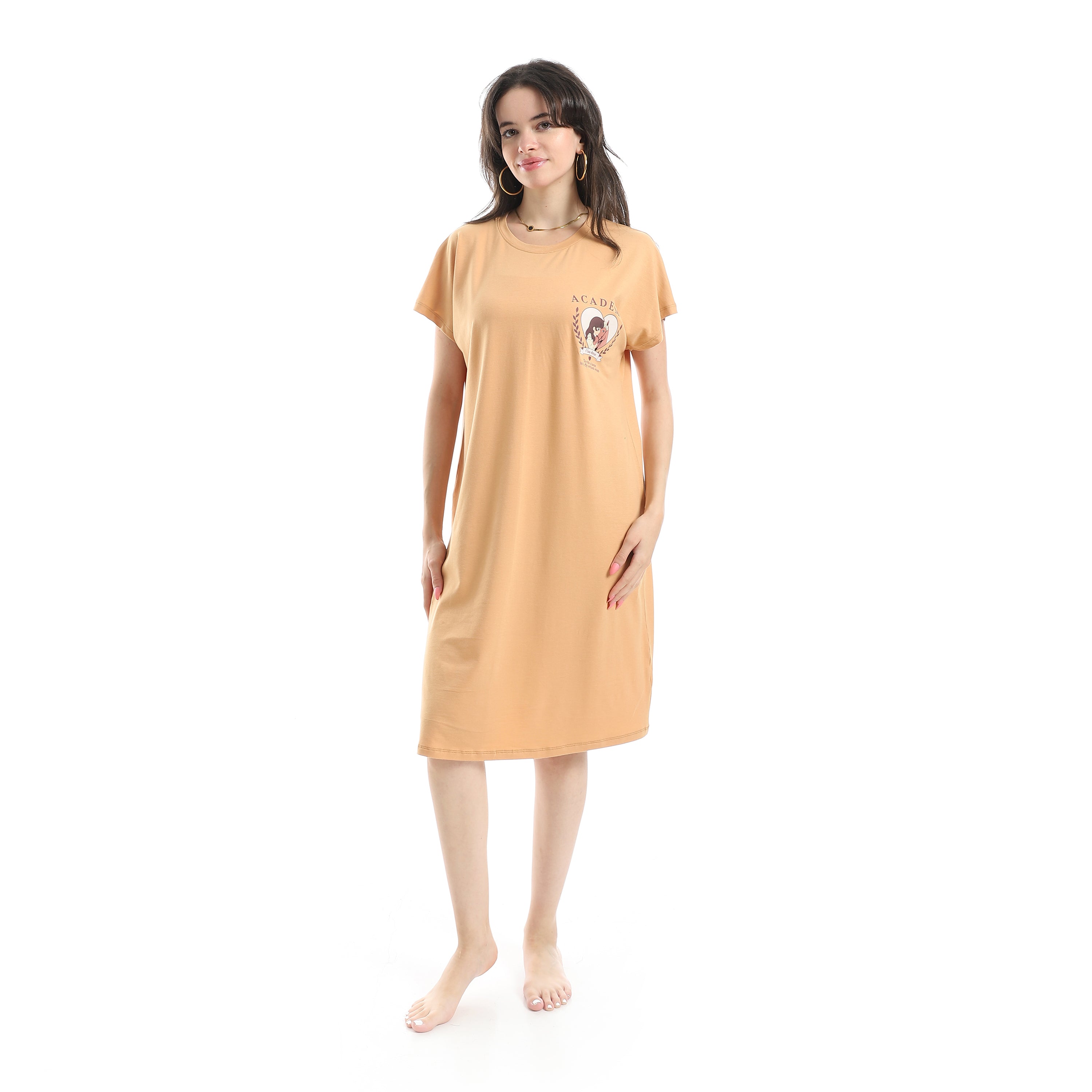 Women's Short Sleeve Cotton Nightgown - Beige