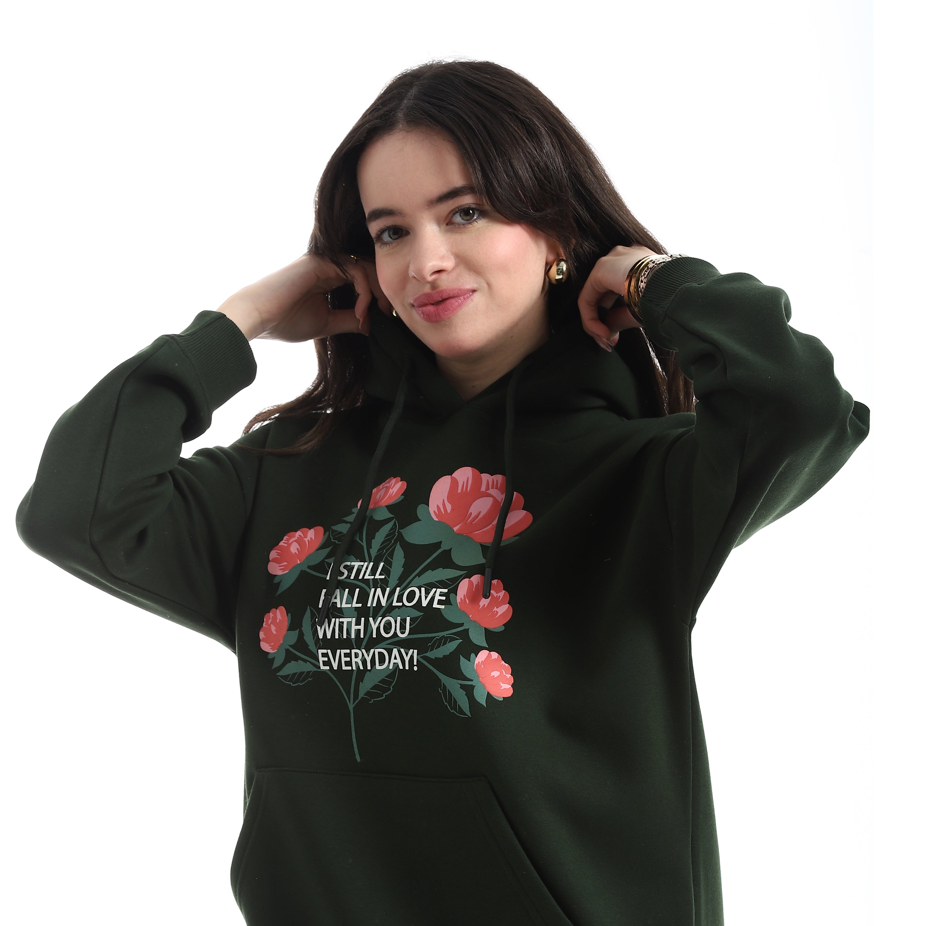 Women’s Hoodie with Floral Print – “I Still Fall in Love with You Everyday”