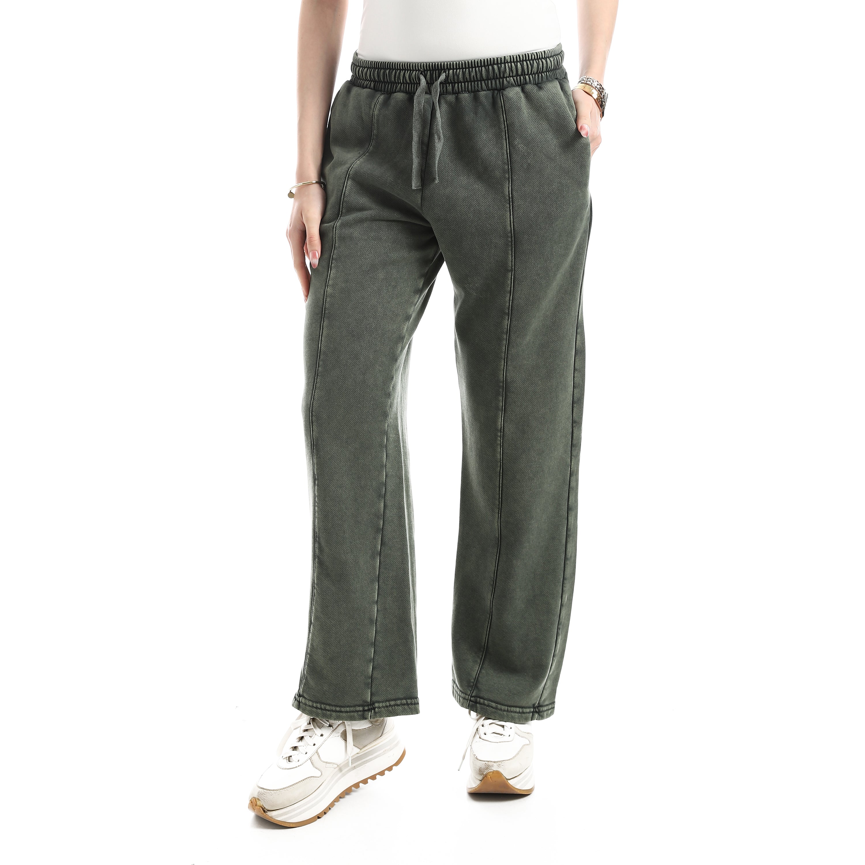 Women's Vintage-Wash High-Rise Straight-Leg Sweatpants