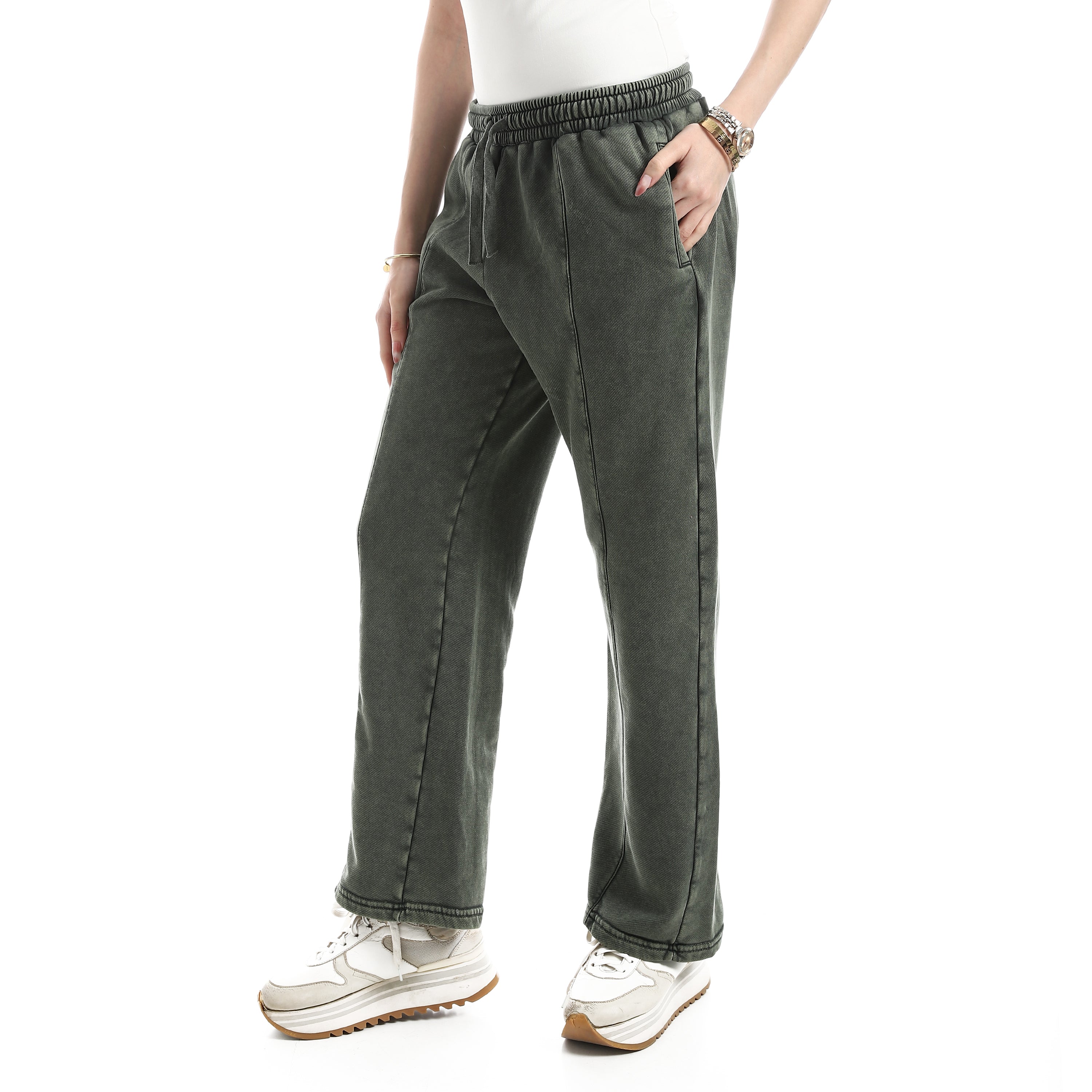 Women's Vintage-Wash High-Rise Straight-Leg Sweatpants