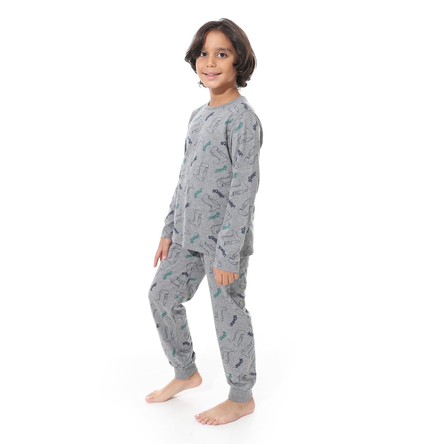 Boys’ Long Sleeve Pajama Set – Print in Soft Grey