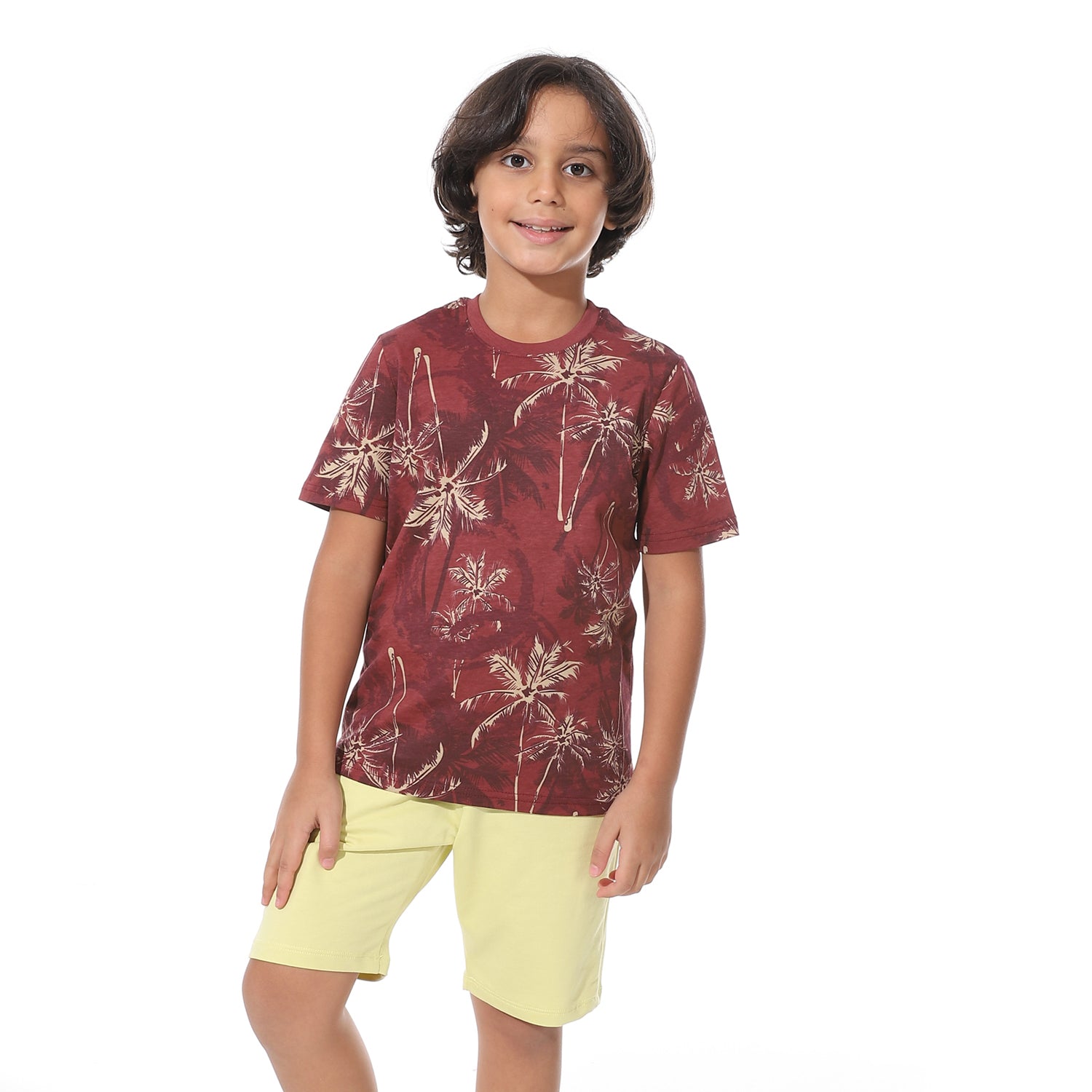Boys Short Sleeves Tee & Slip On Shorts Pajama Set -Dark Red