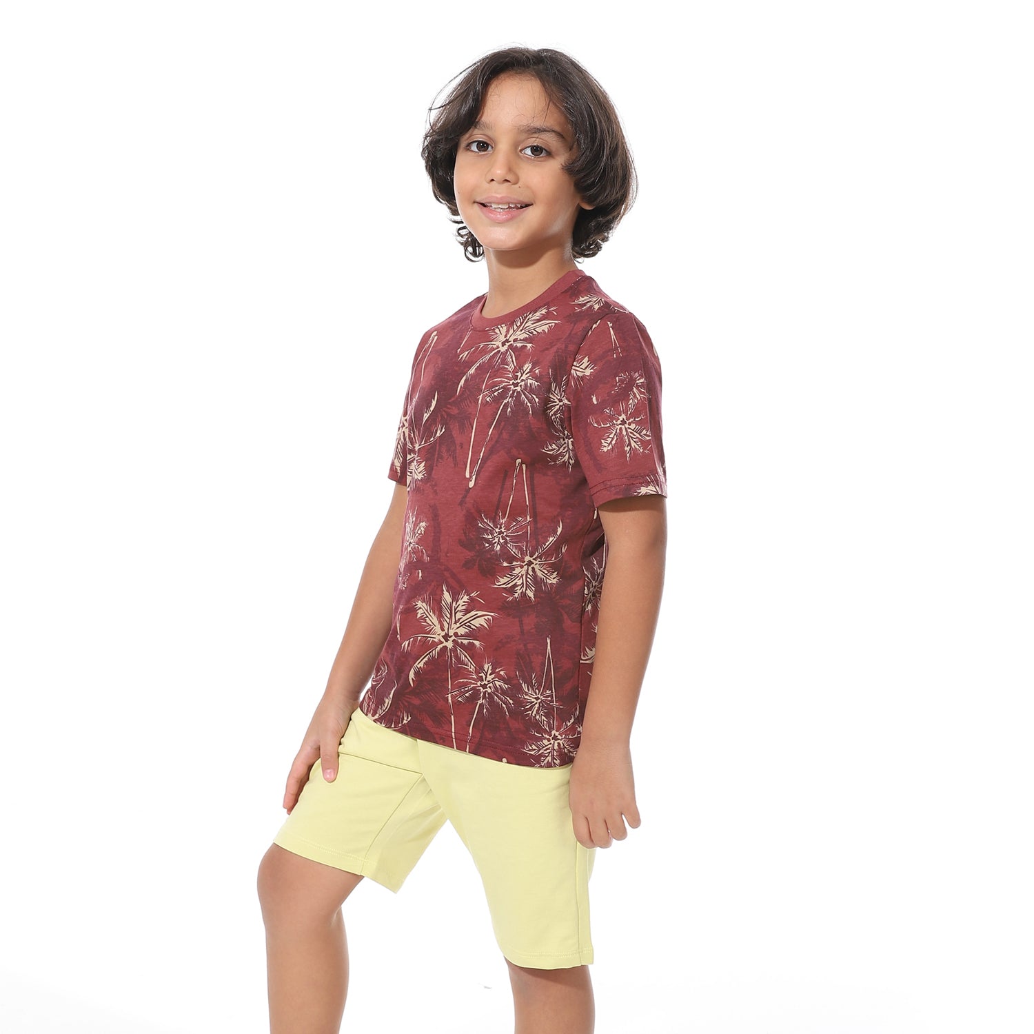 Boys Short Sleeves Tee & Slip On Shorts Pajama Set -Dark Red