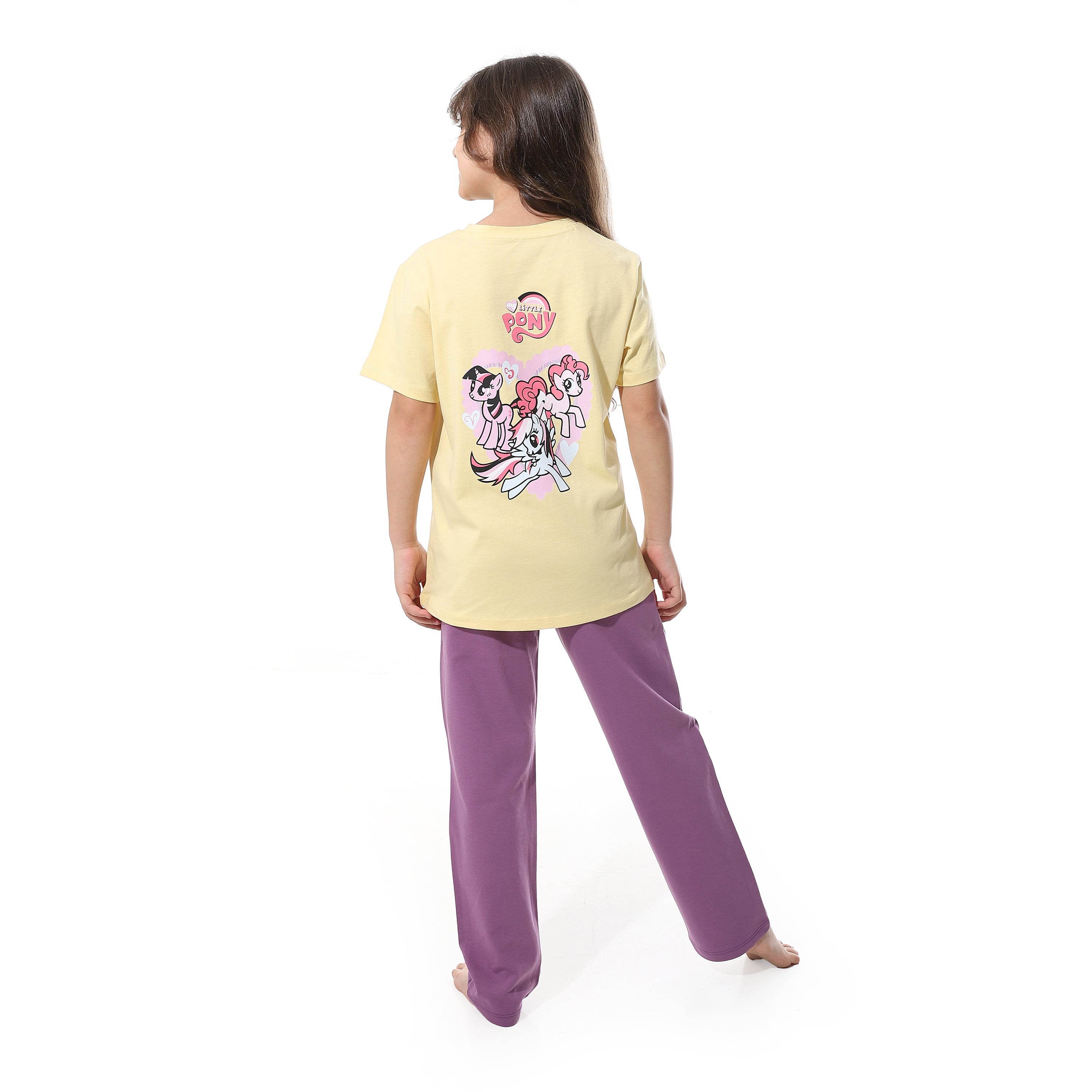 Girls' Cartoon Printed Pajama Sets with Back Print -Purple