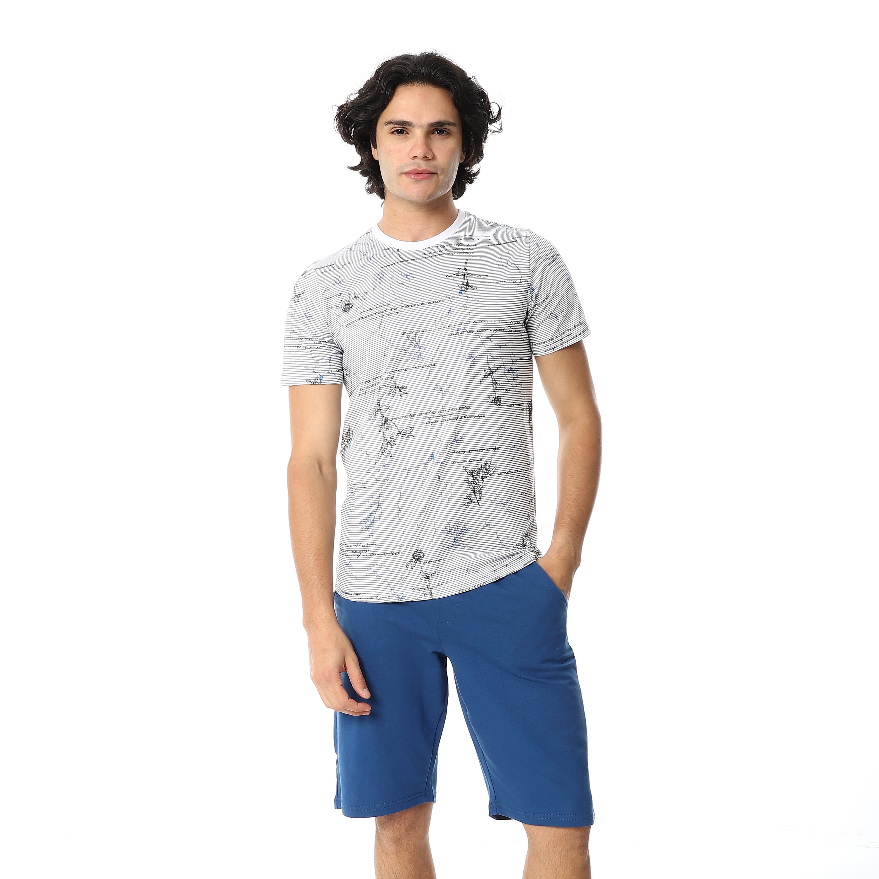 Men's Summer Pajama Set, Light Graphic T-Shirt and Blue Joggers