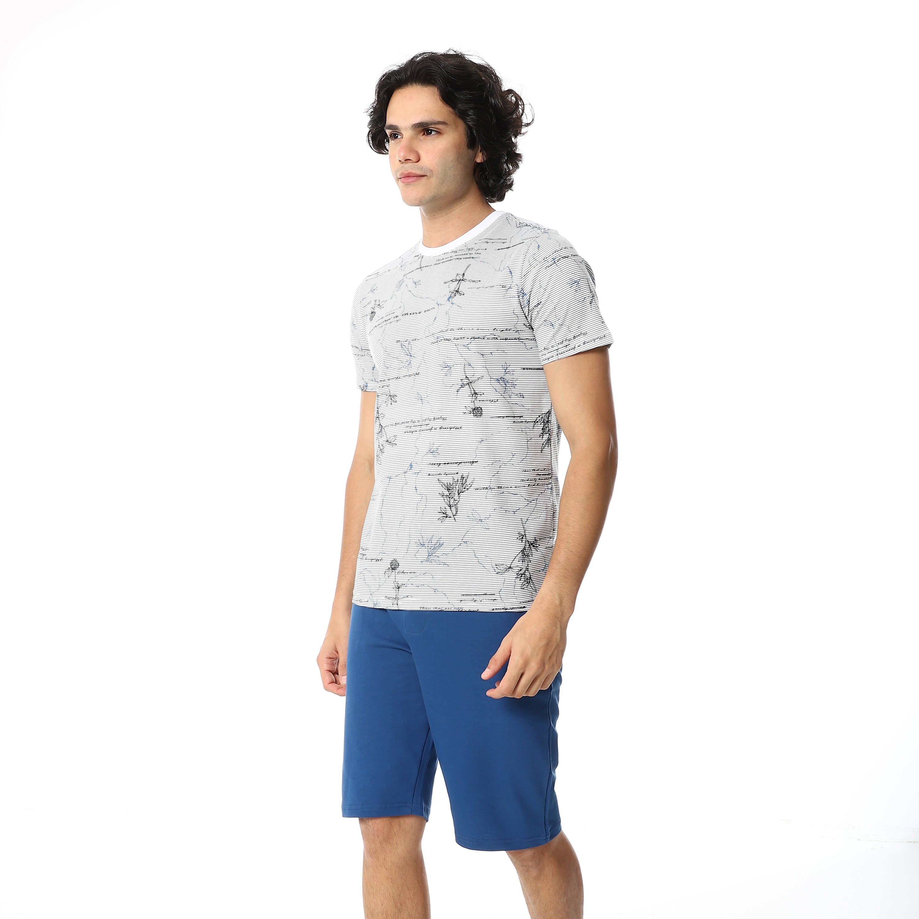 Men's Summer Pajama Set, Light Graphic T-Shirt and Blue Joggers