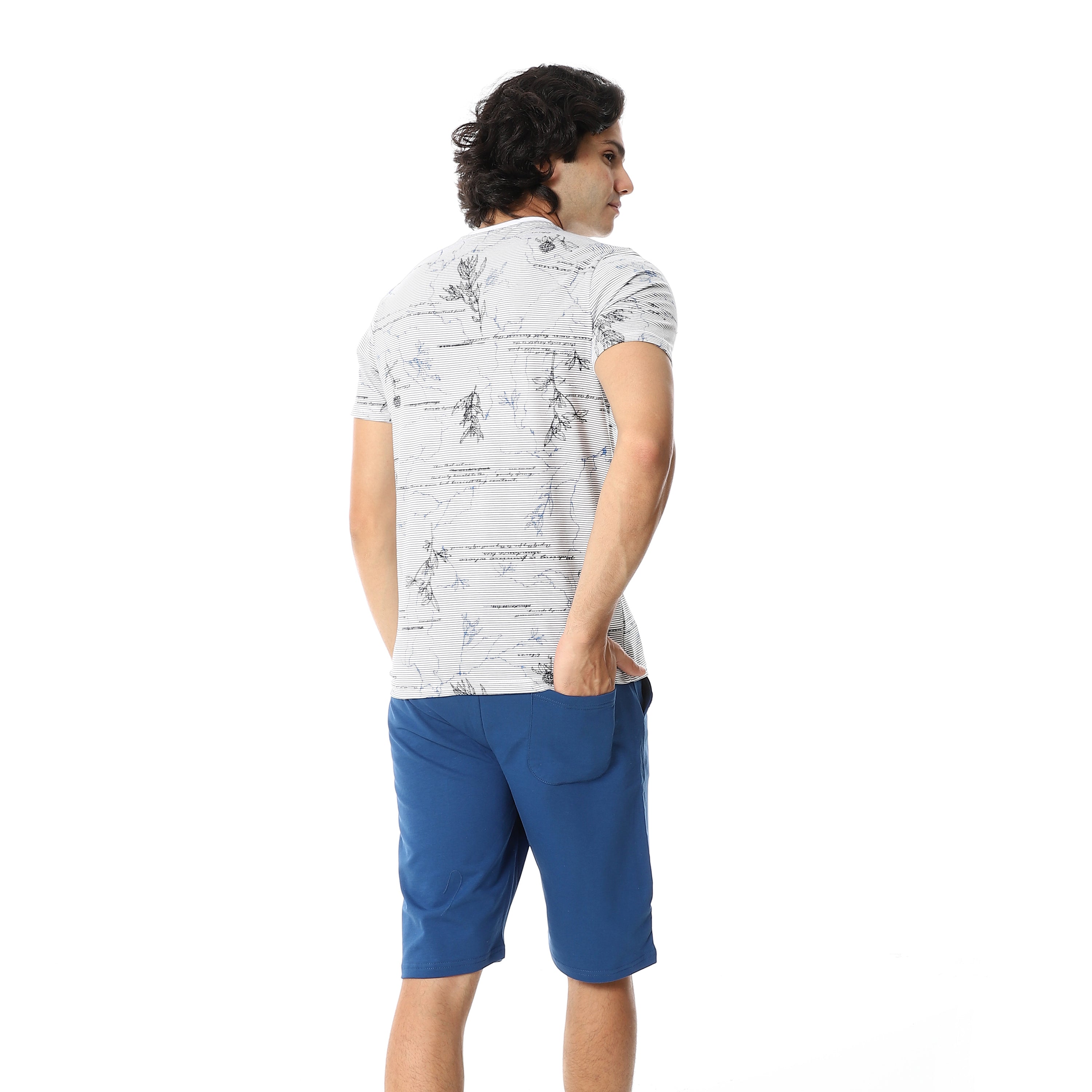 Men's Summer Pajama Set, Light Graphic T-Shirt and Blue Joggers