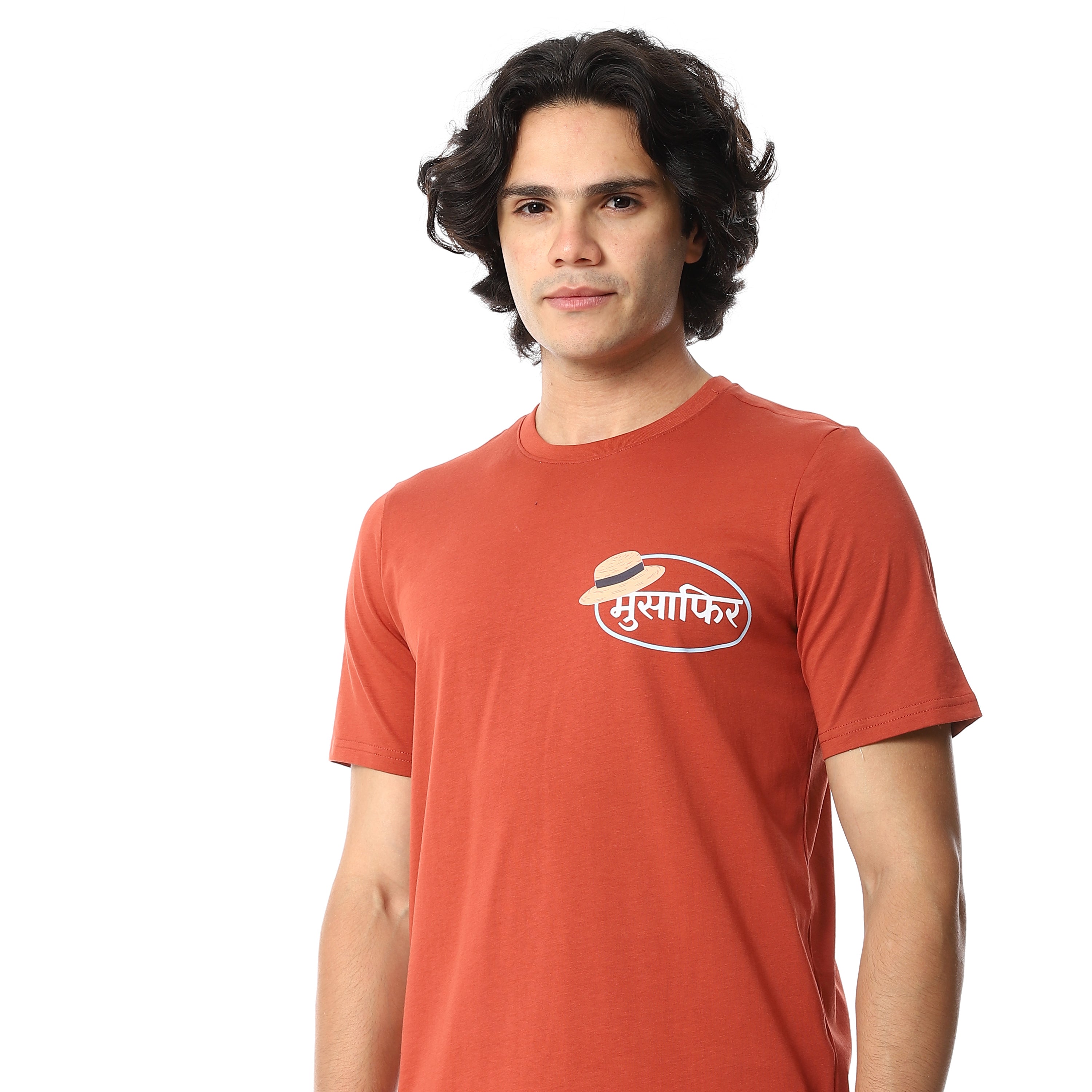 Men's Cotton Pajama Set – Orange Round neck T-Shirt & Red Checkered Pants