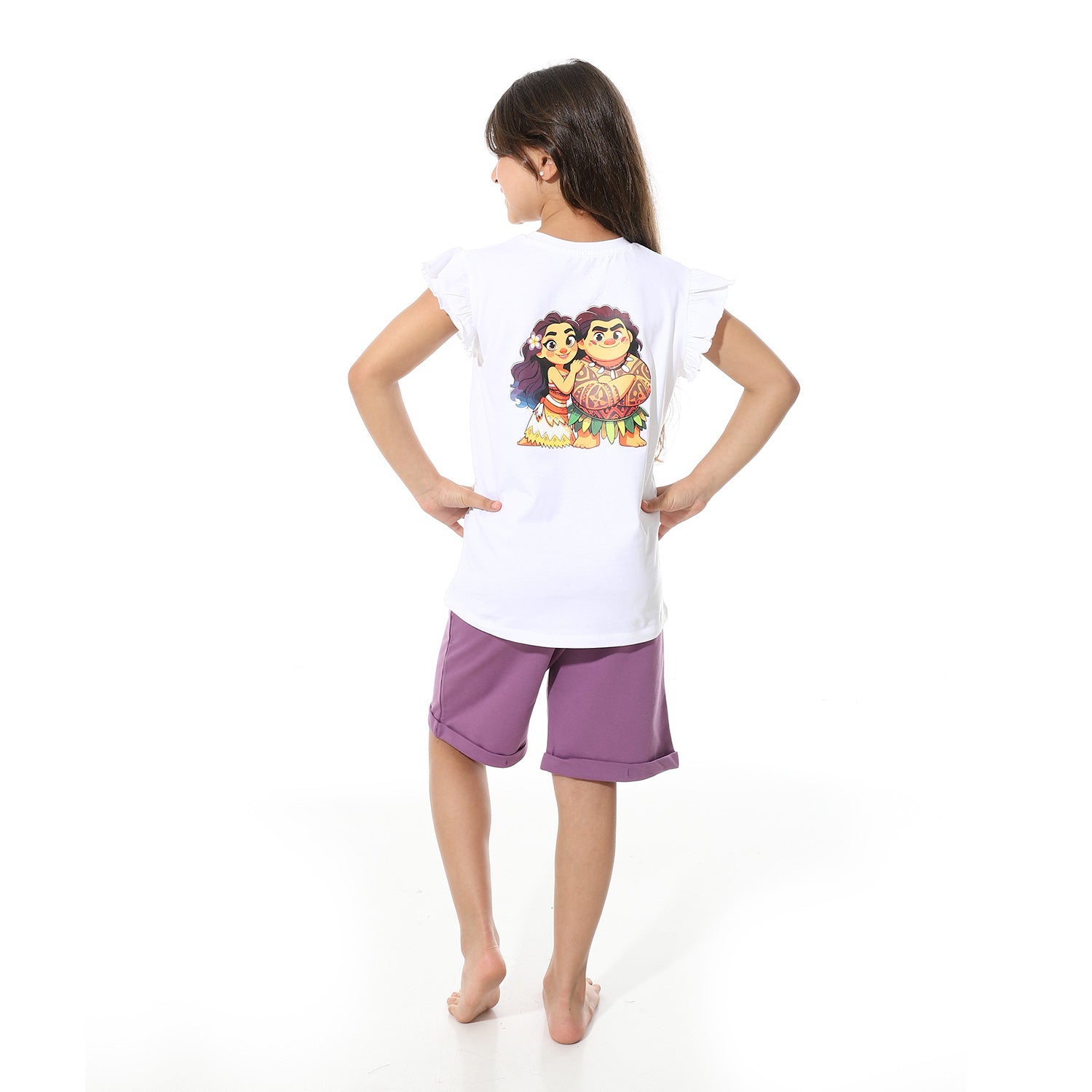 Girls’ White "Moana" Printed Short Pajama  Set
