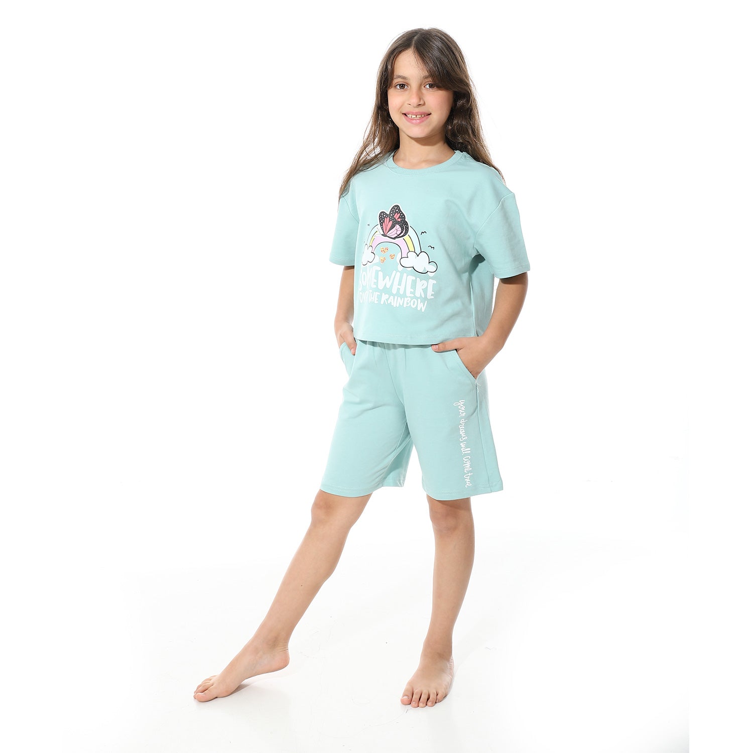 Girls’ Blue "Somewhere Over The Rainbow" Printed Short Set