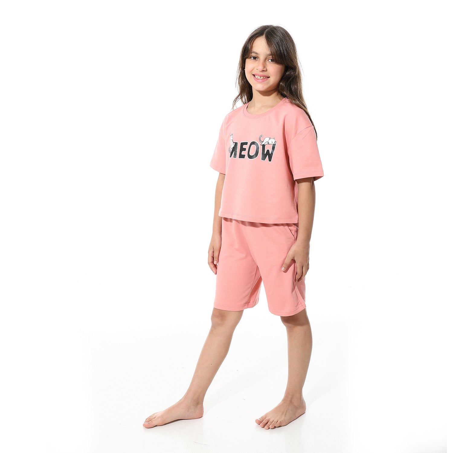 Girls’ Pink Meow Printed Short Set