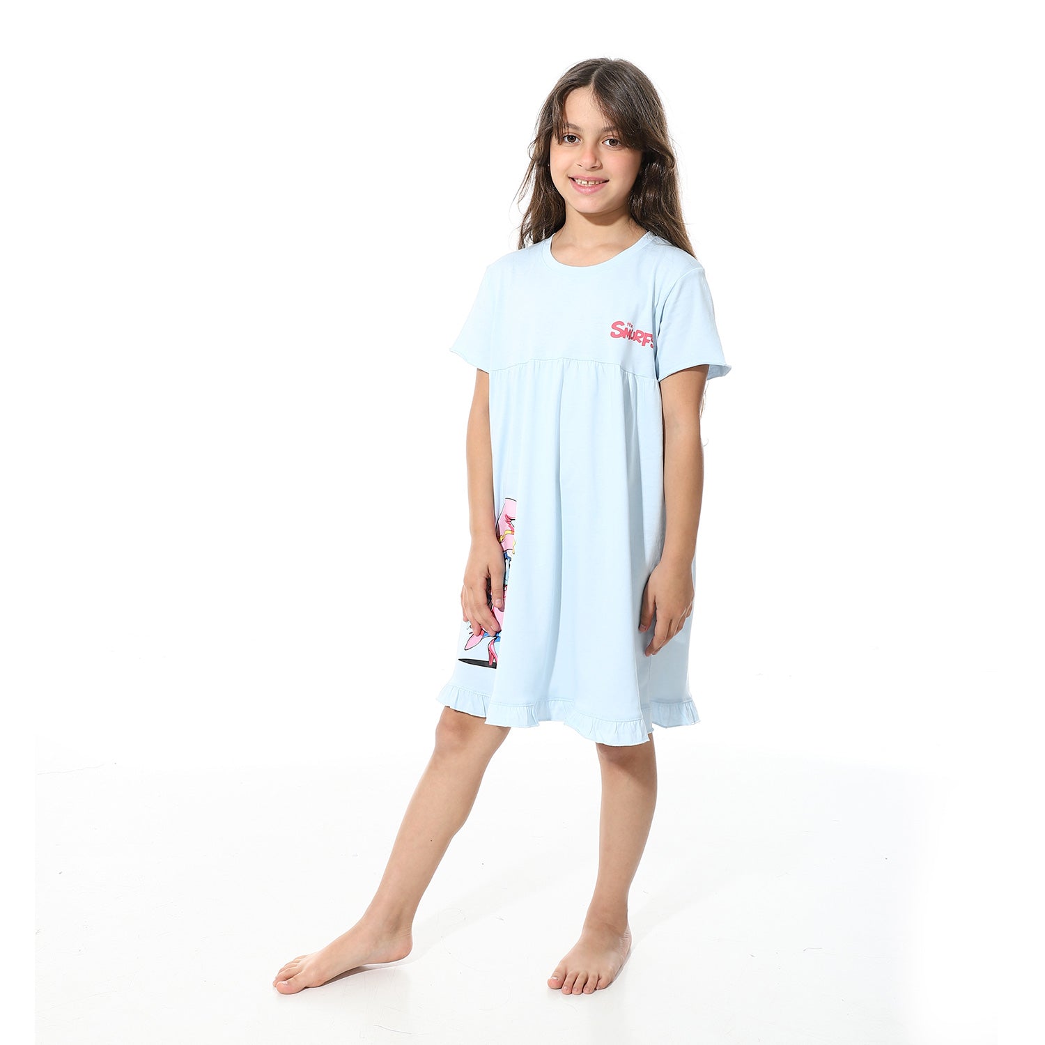 Girls Printed Short Sleeves Nightgown - Blue