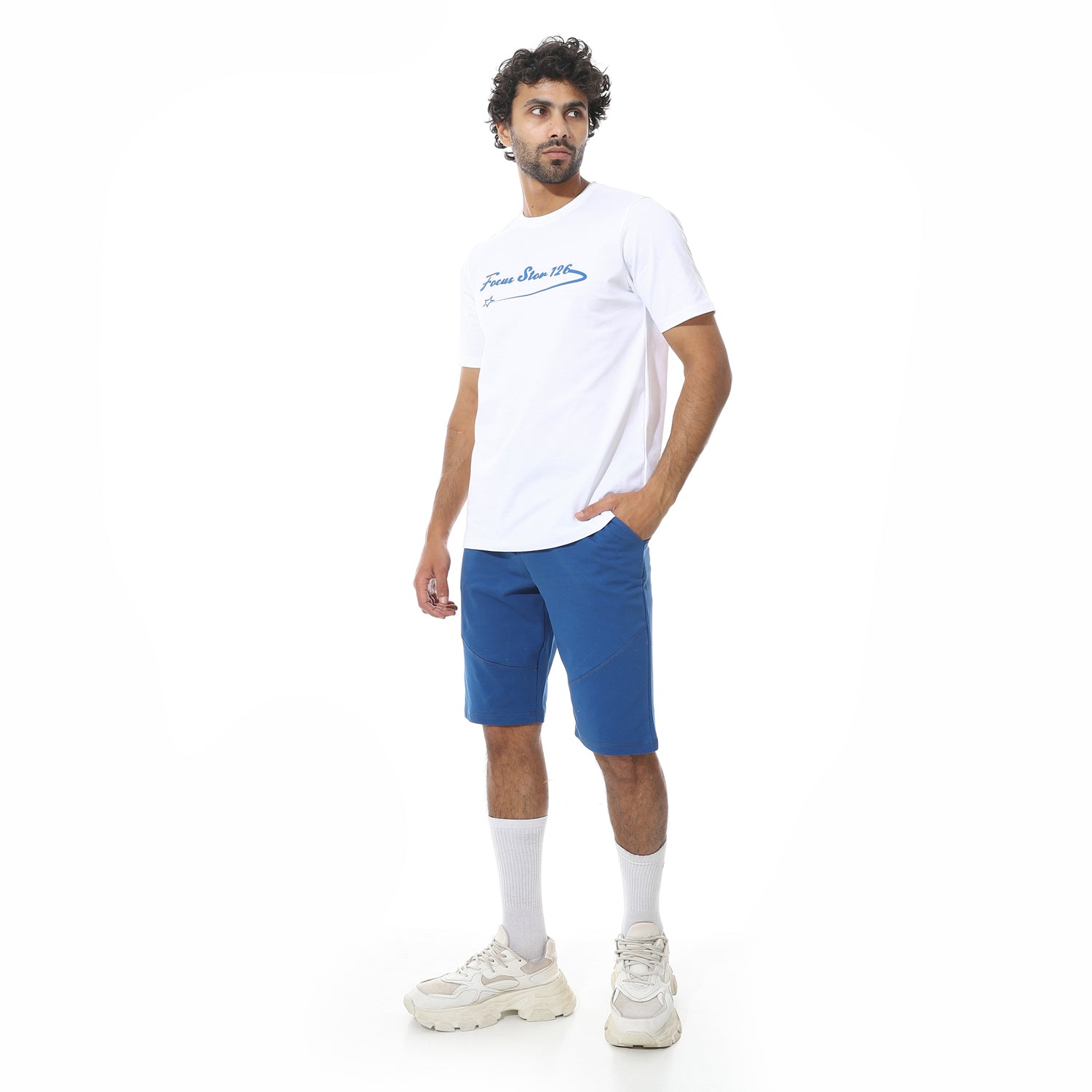 Men's Short Pajama Set with Print - Blue