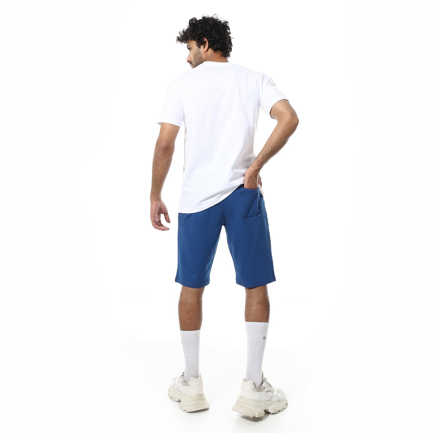 Men's Short Pajama Set with Print - Blue