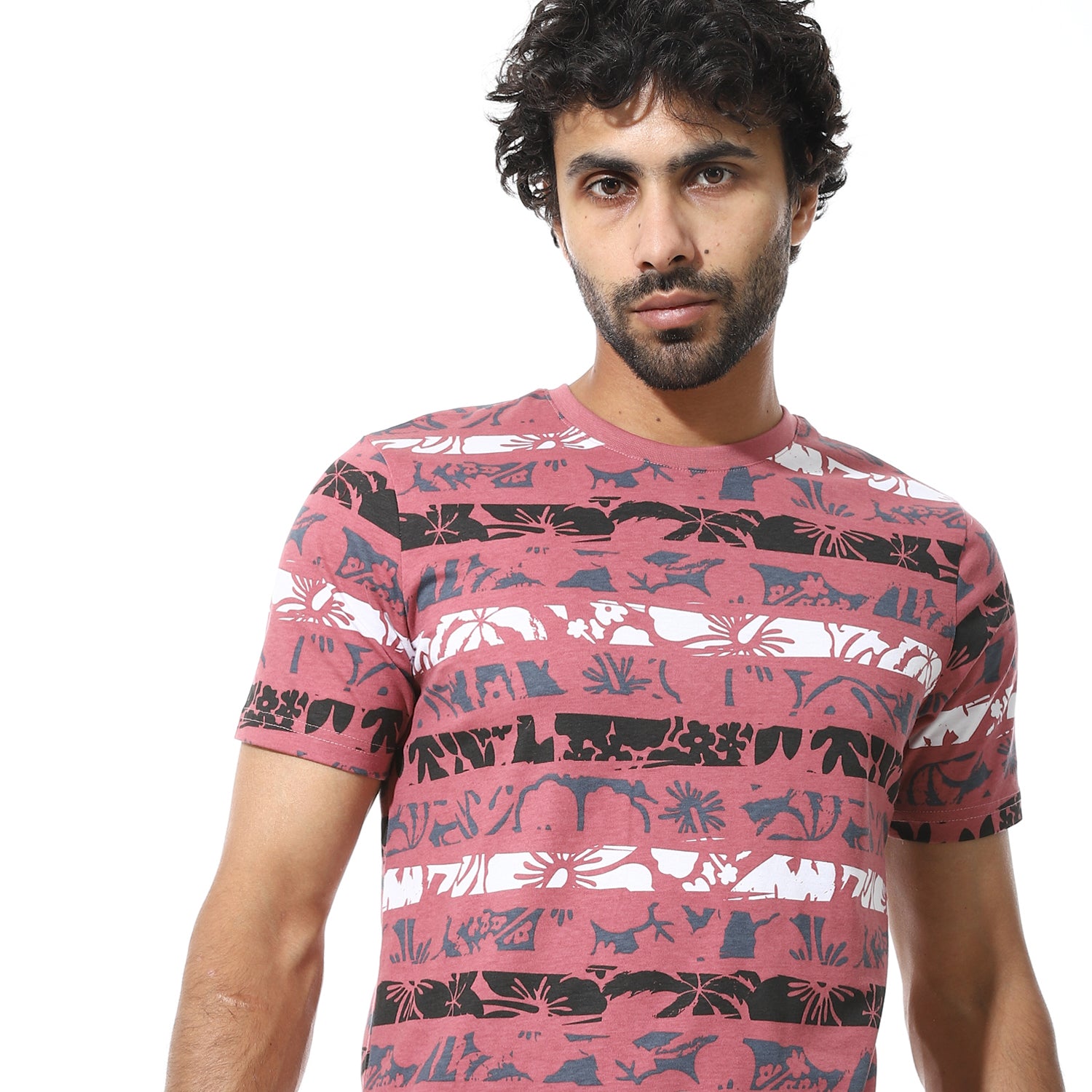 Printed Floral Tee & Solid Pants Pajama Set - Kashmir & Grey