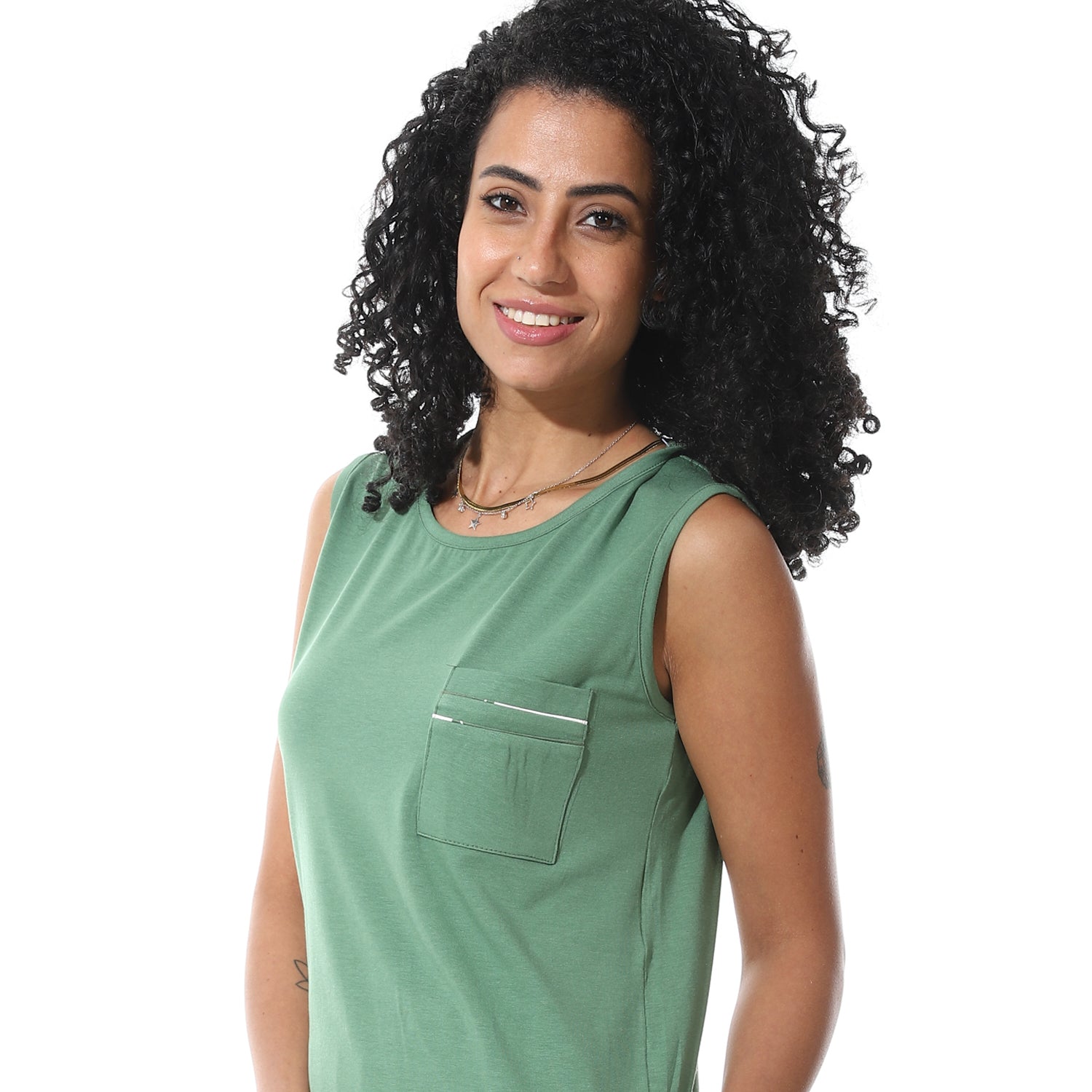 Women's Summer Pajama Set - No Sleeve Top & Floral Capri Pant - Olive