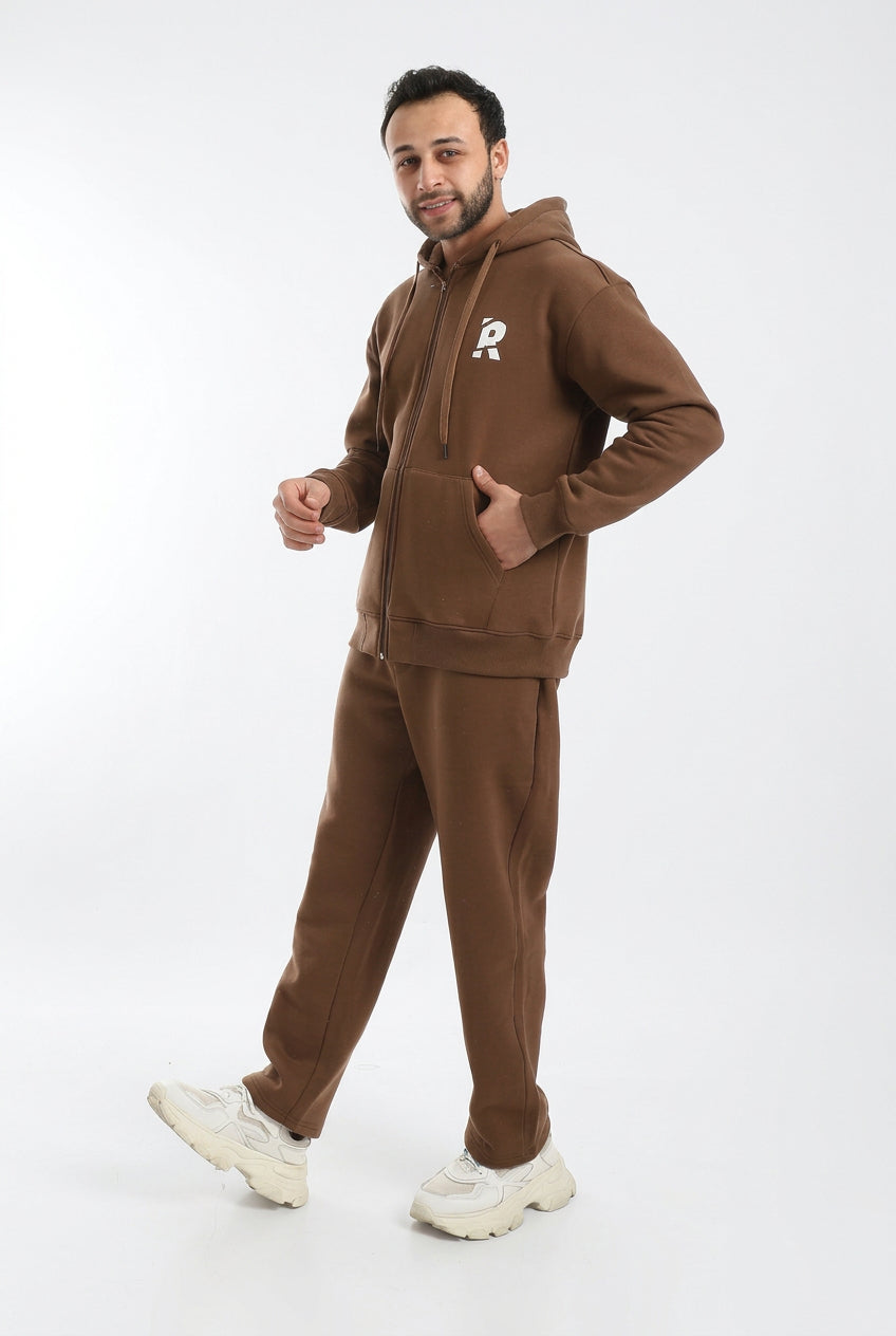 Men’s Brown Hooded Tracksuit – Full-Zip Hoodie & Joggers