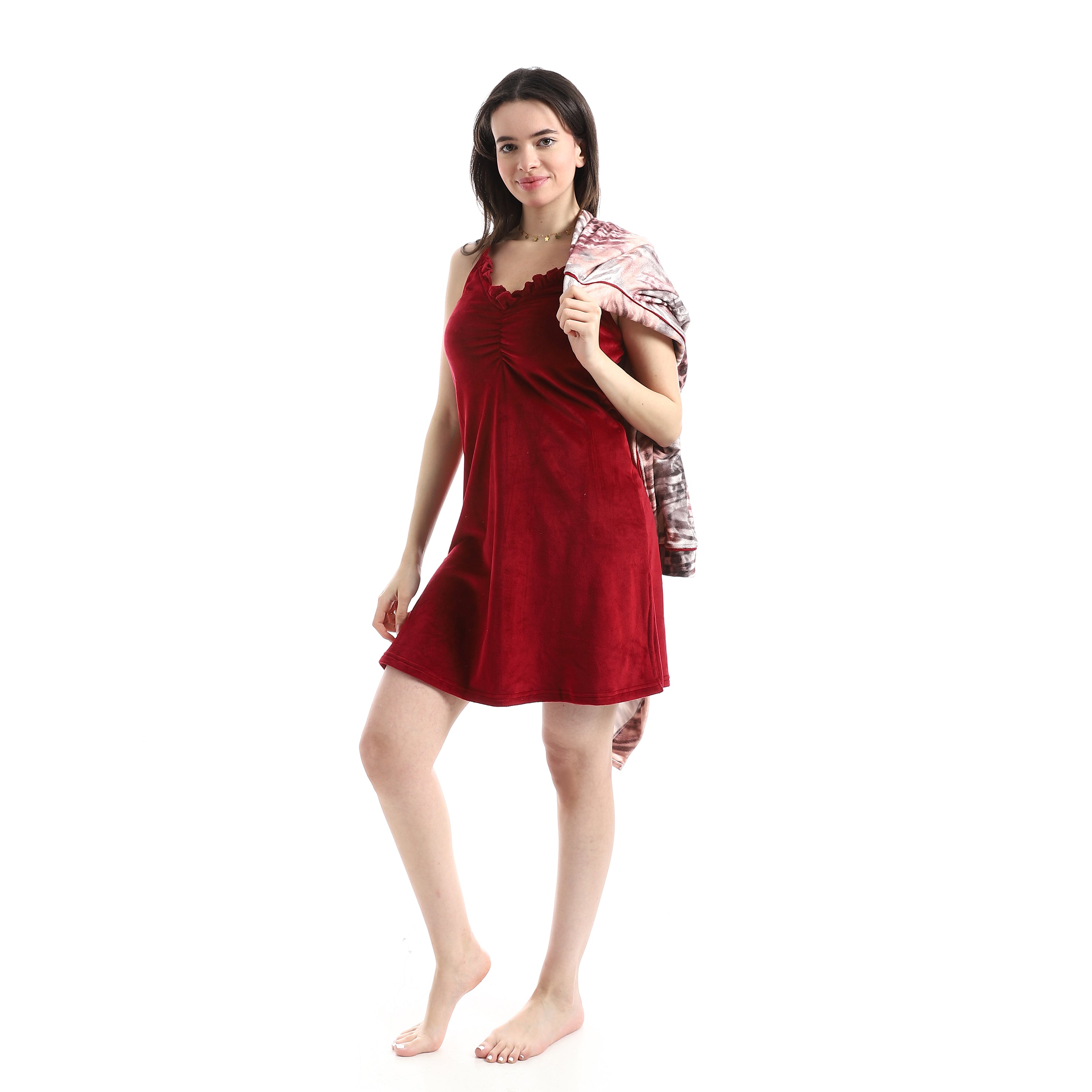 Women's Velvet Nightgown & Printed Robe Set