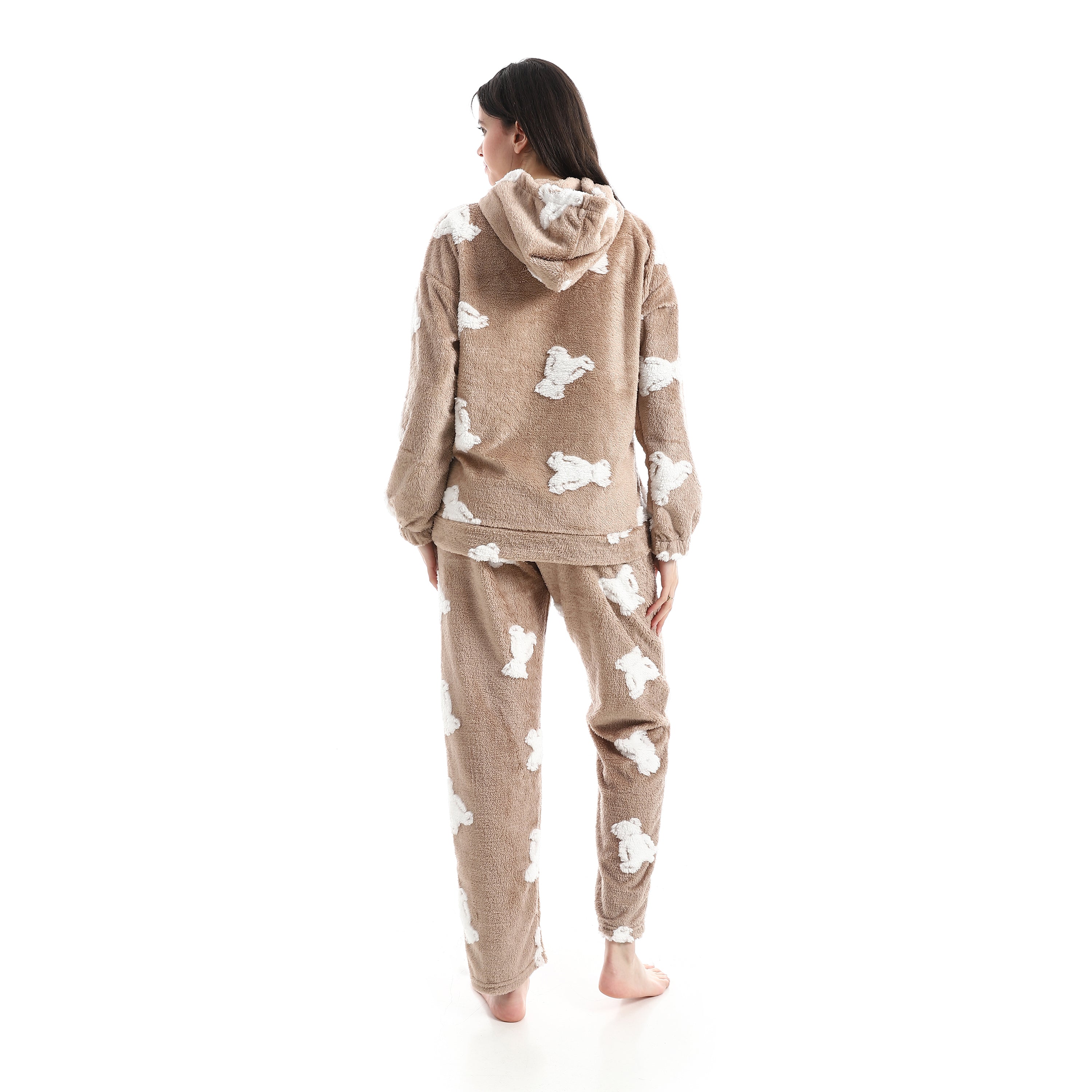 Women’s Ultra-Soft Plush Hoodie Pajama Set – Cozy Bear Print Loungewear