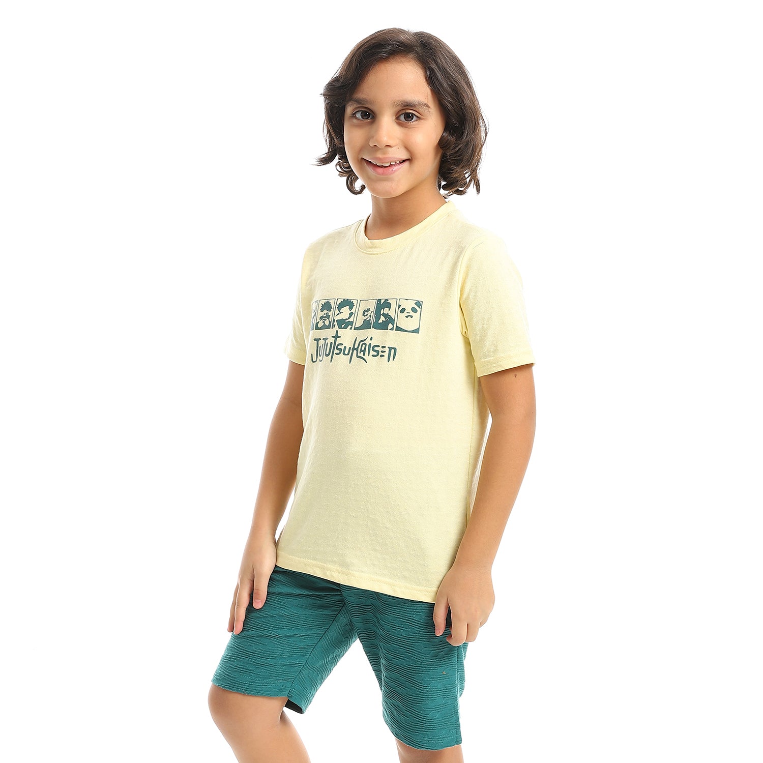 Boy's Jacquard Pajama Set with Printed -Lite Yellow