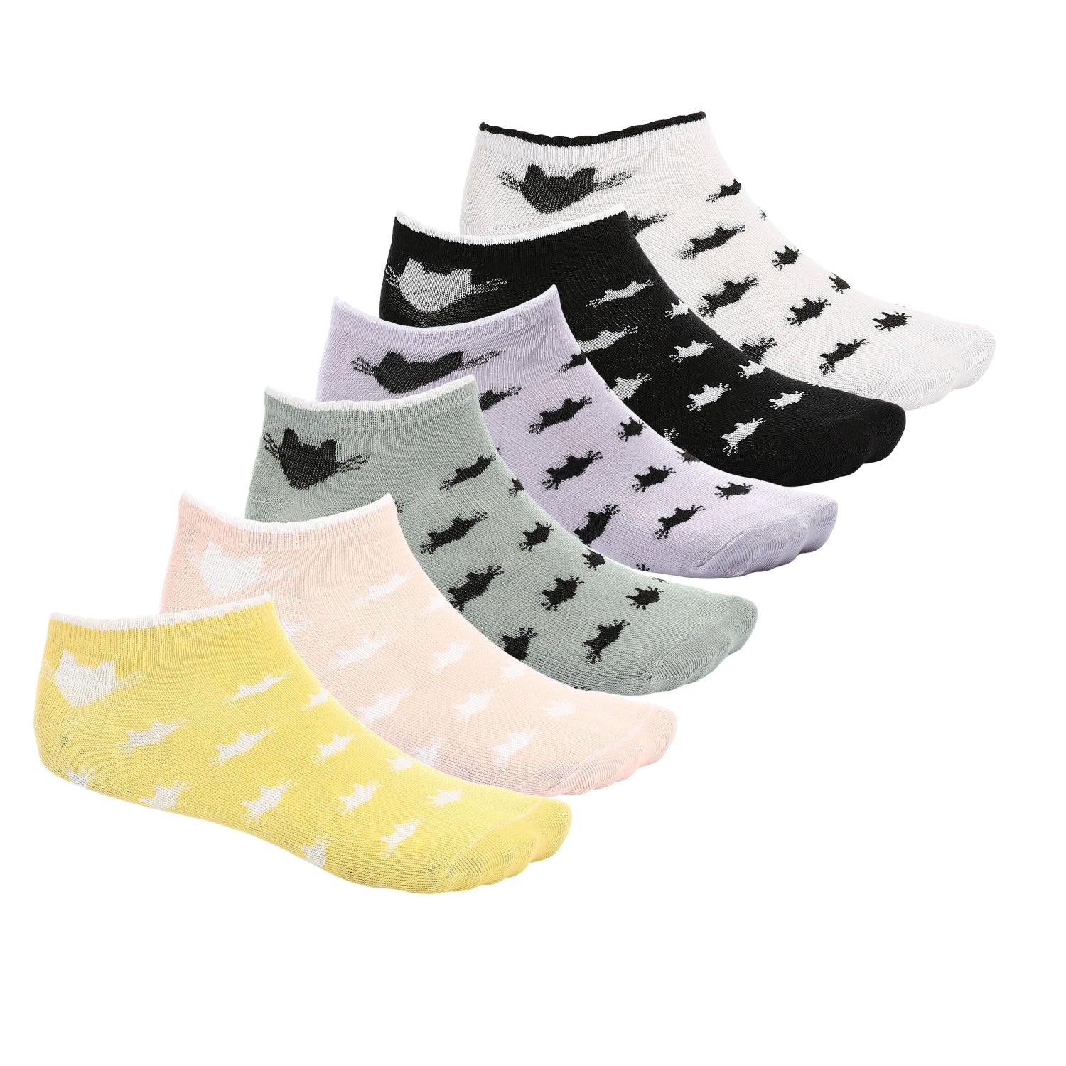 6 Pairs of Colorful Cat-Print Women's Socks