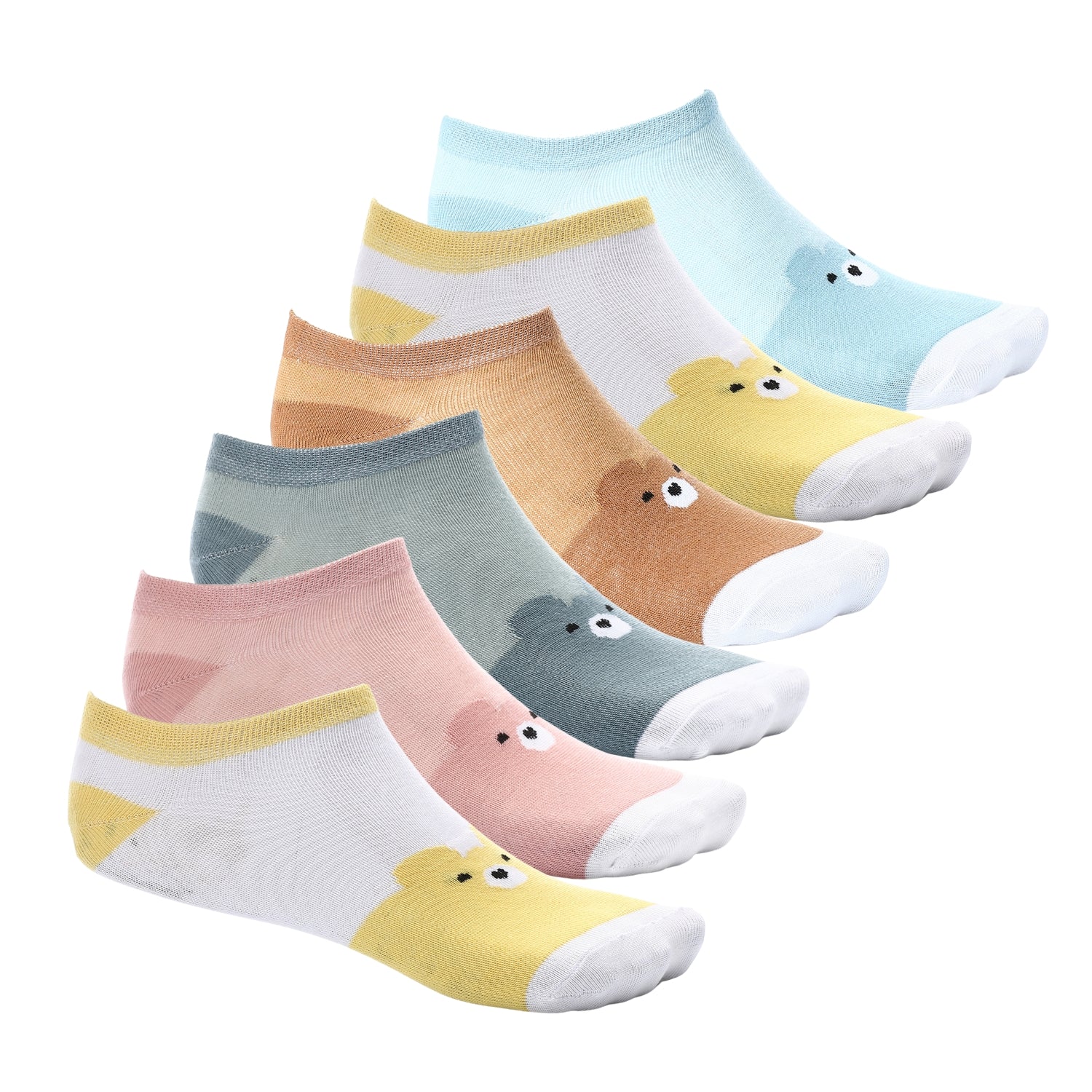 6 Pairs of Colorful Bear-Print Women's Socks