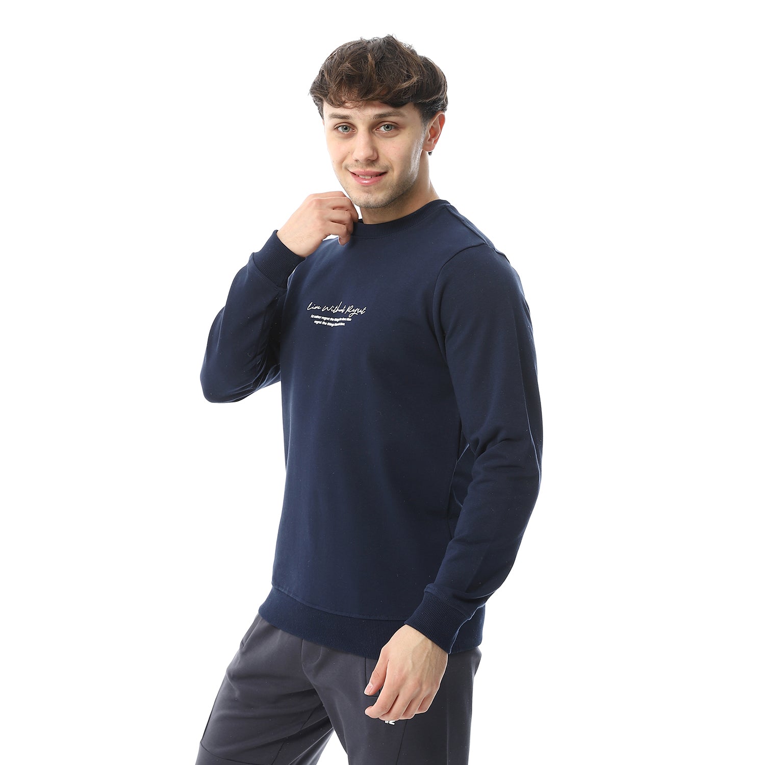 Red Cotton Sweatshirt With Printed - Navy