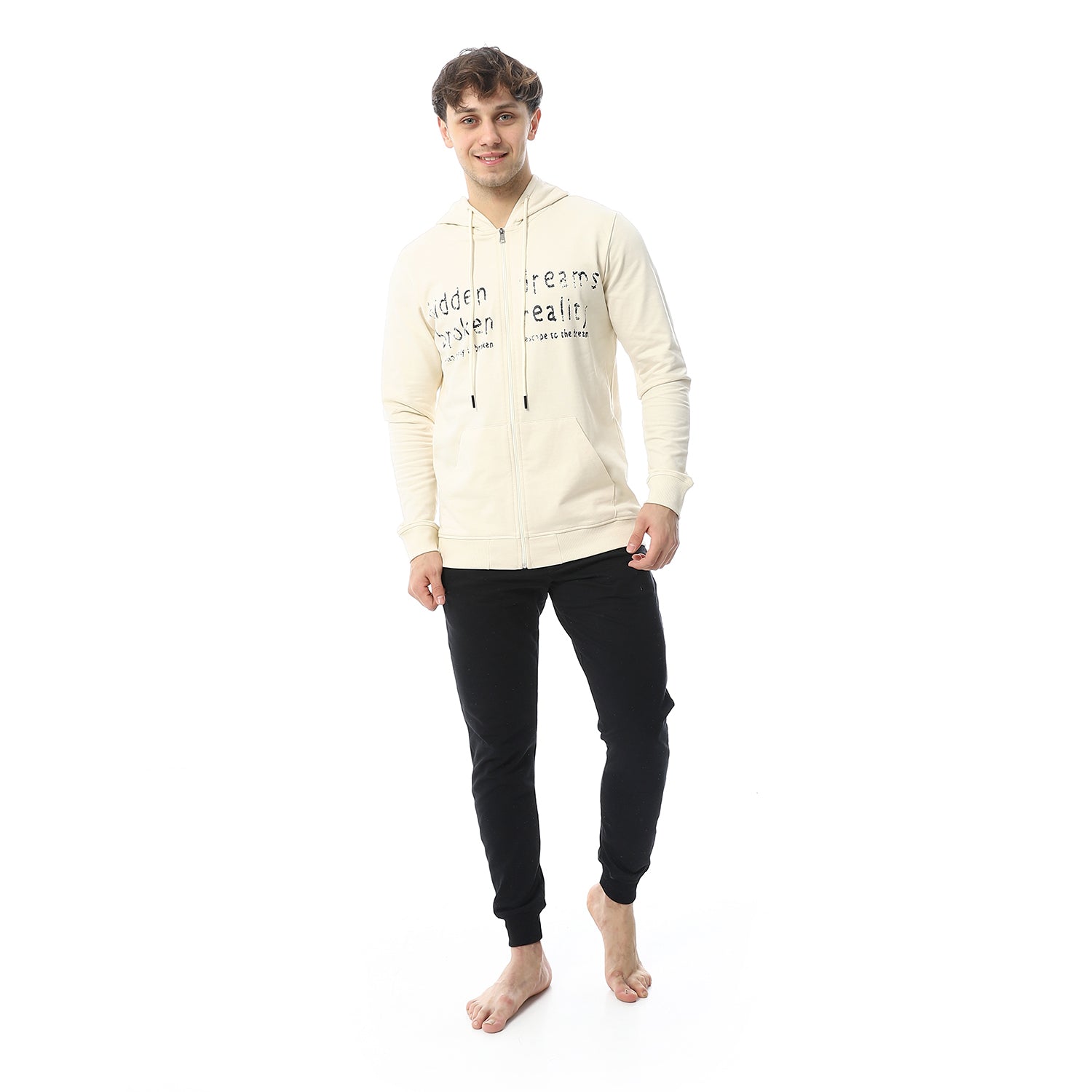 Men's Off white Printed Autumn Hoodie - Modern And Warm Loungewear