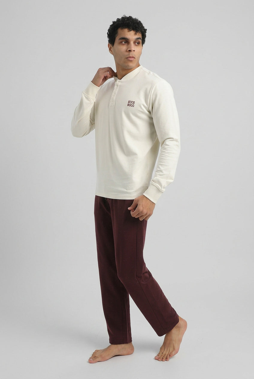 Classic Men’s Cotton Pajama Set – Long-Sleeve Top & Check Pants