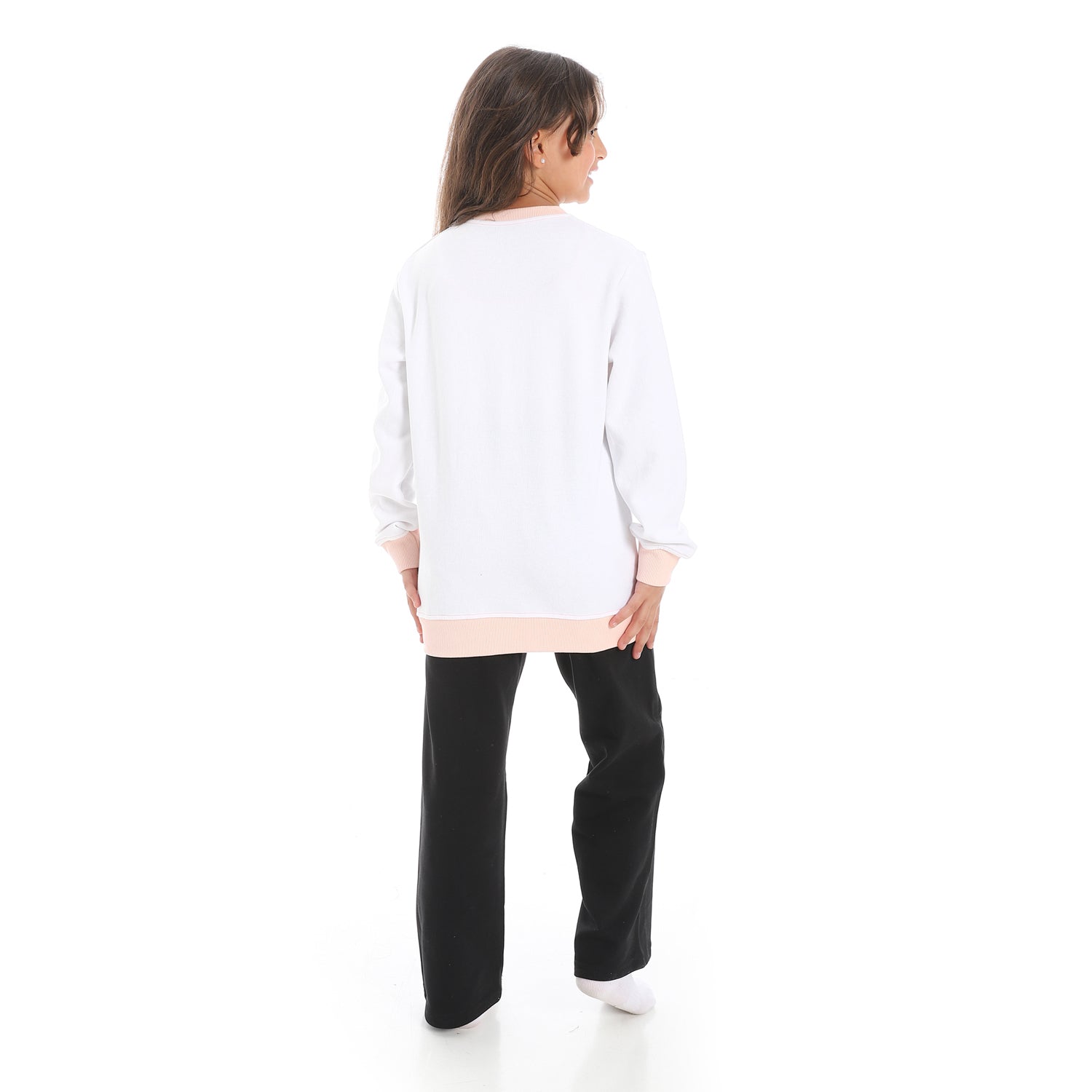 Girls' Winter Pajama Set – Off-White Hoodie and Black Wide-Leg Pants