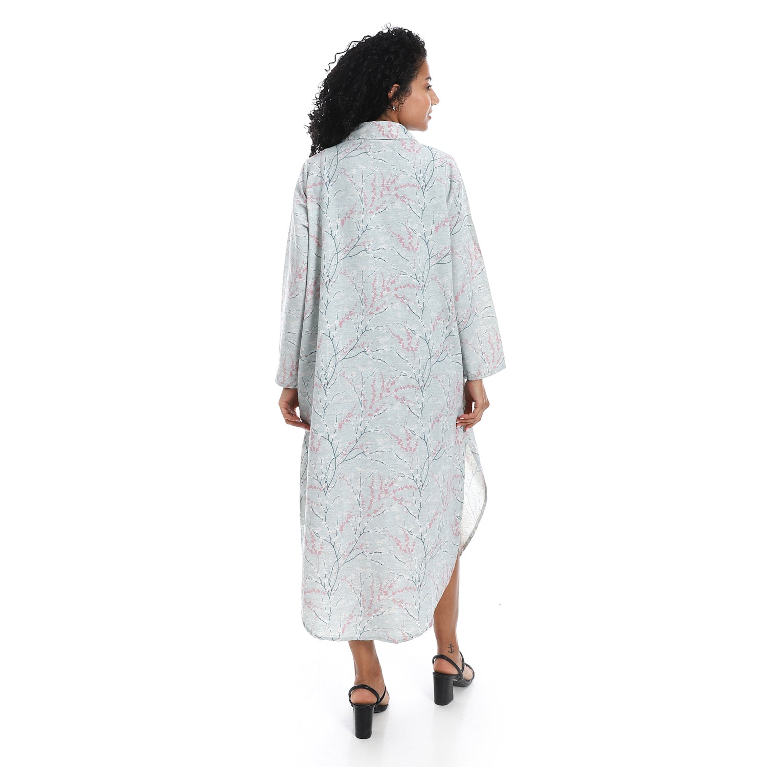 Elegant Striped Maxi Shirt Dress - Lite Blue